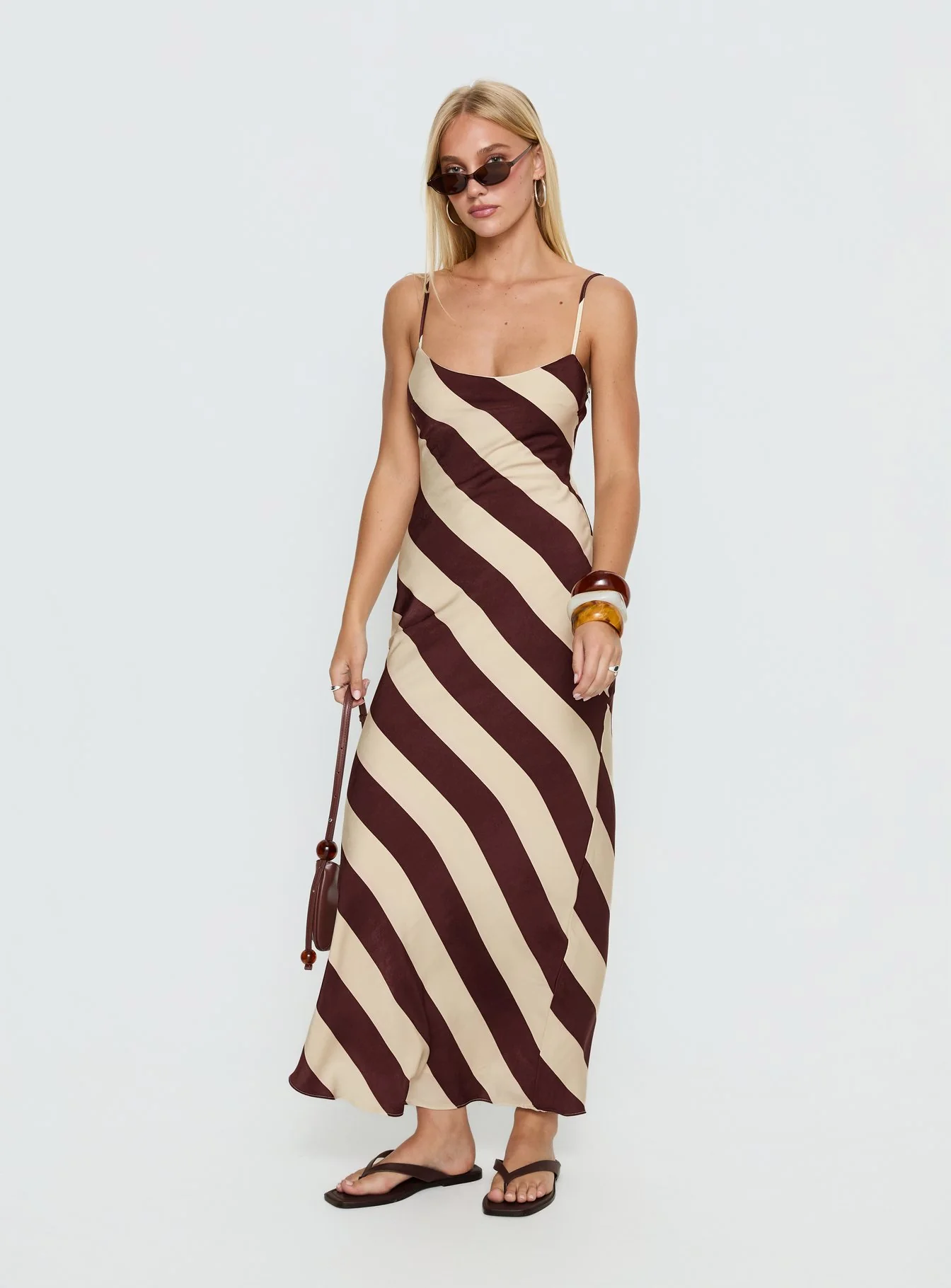 Rhodie Scoop Maxi Dress Brown / Cream Stripe - Image 2
