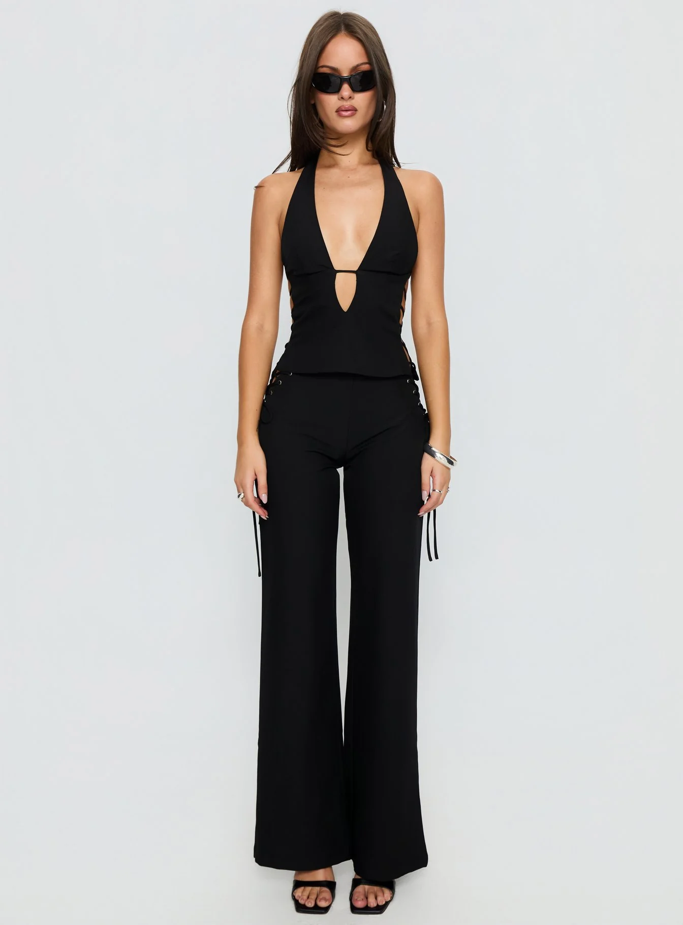 Riane Lace Up Halter Top Black - Image 7