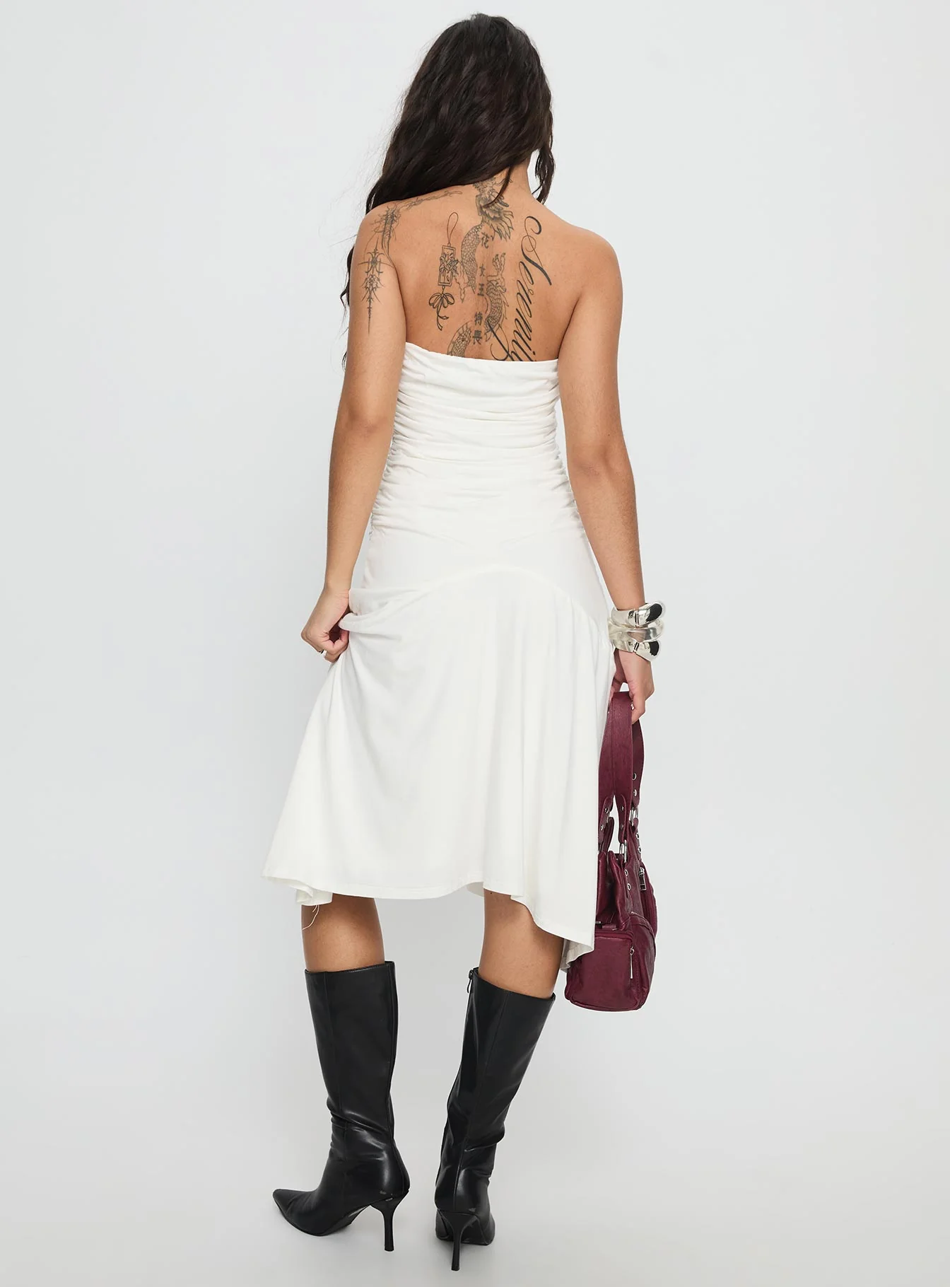 Rienna Strapless Asymmetrical Midi Dress White - Image 5
