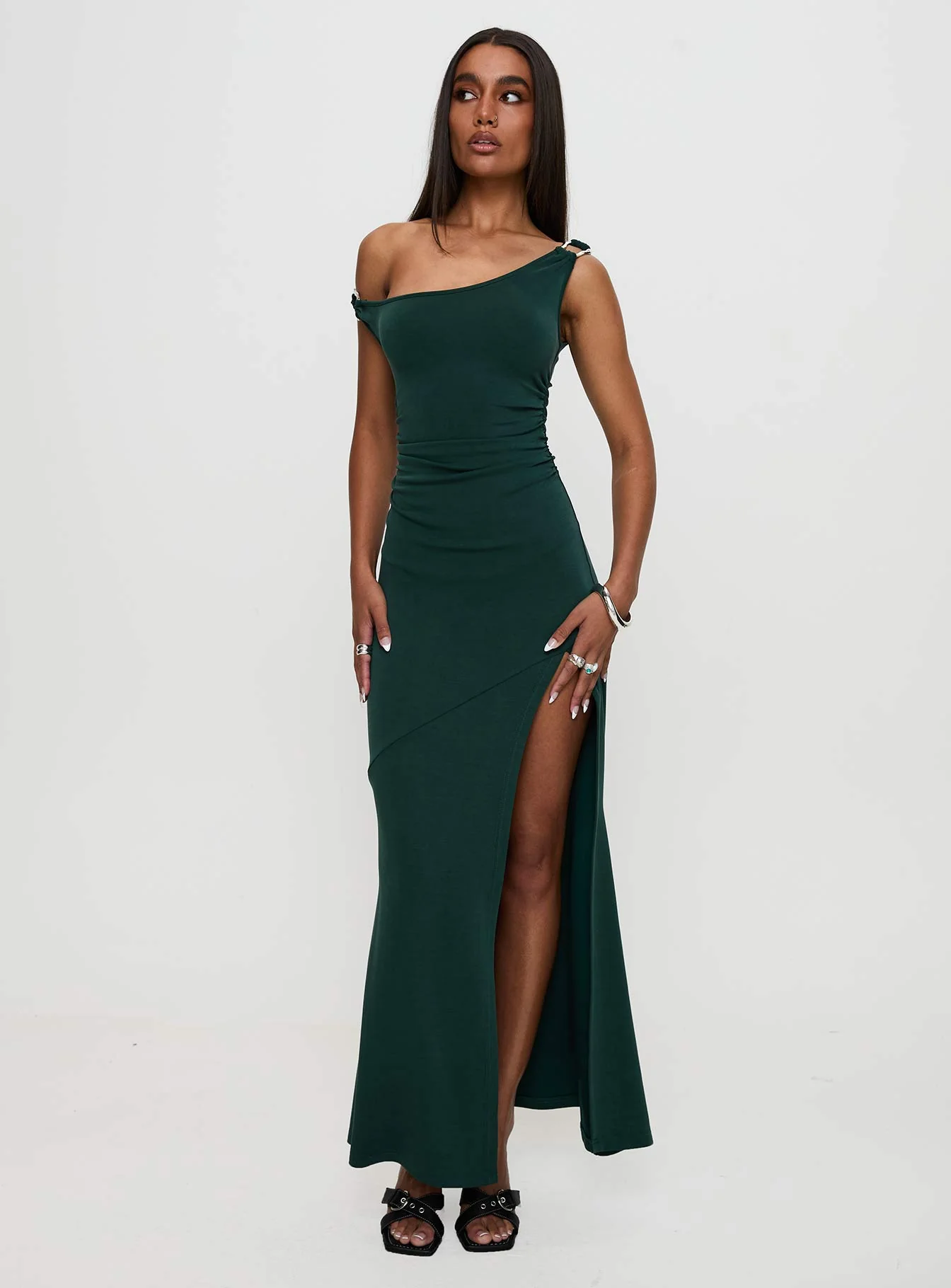 Rios One Shoulder Maxi Dress Green - Image 2
