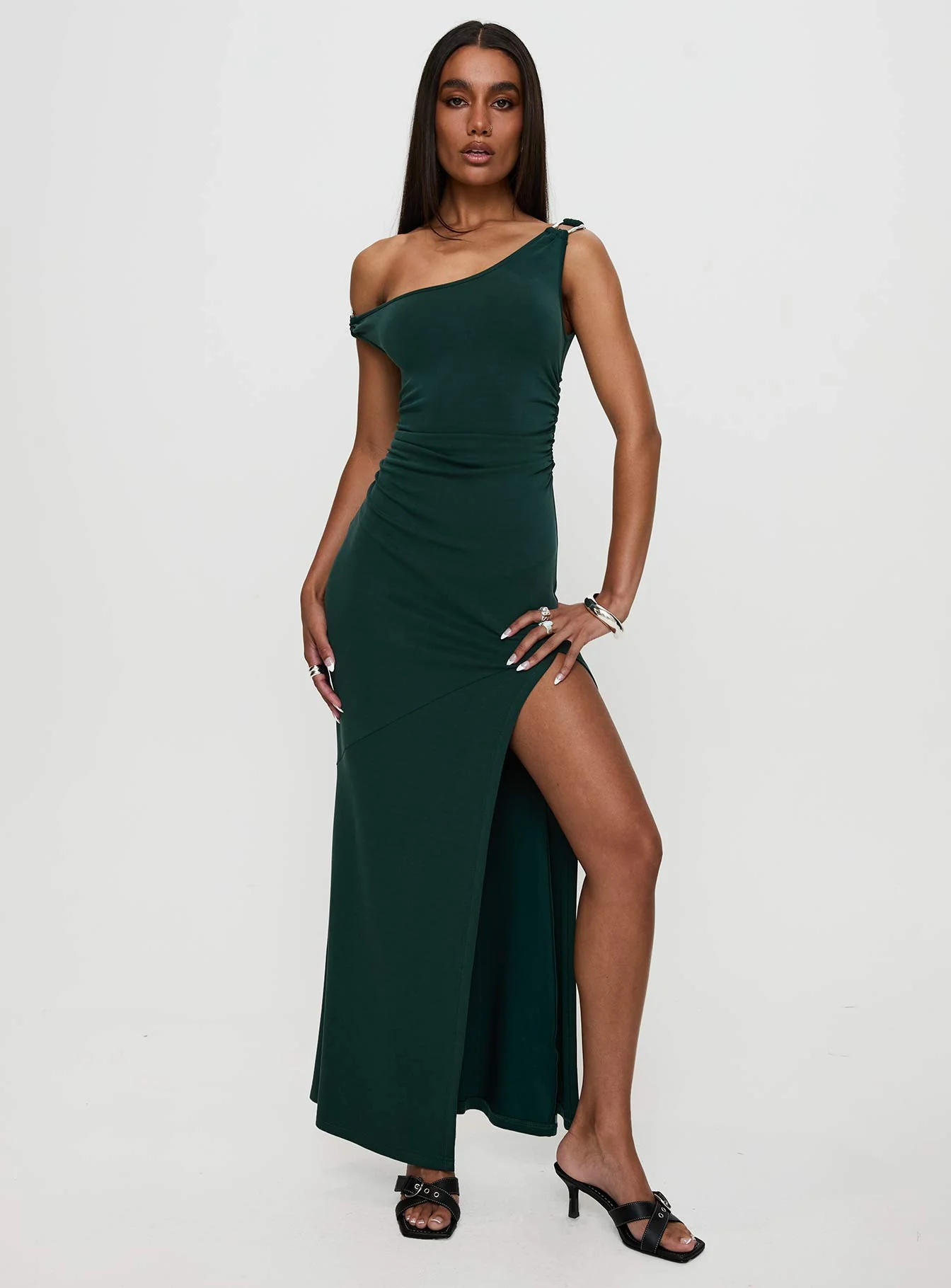 Rios One Shoulder Maxi Dress Green - Image 3