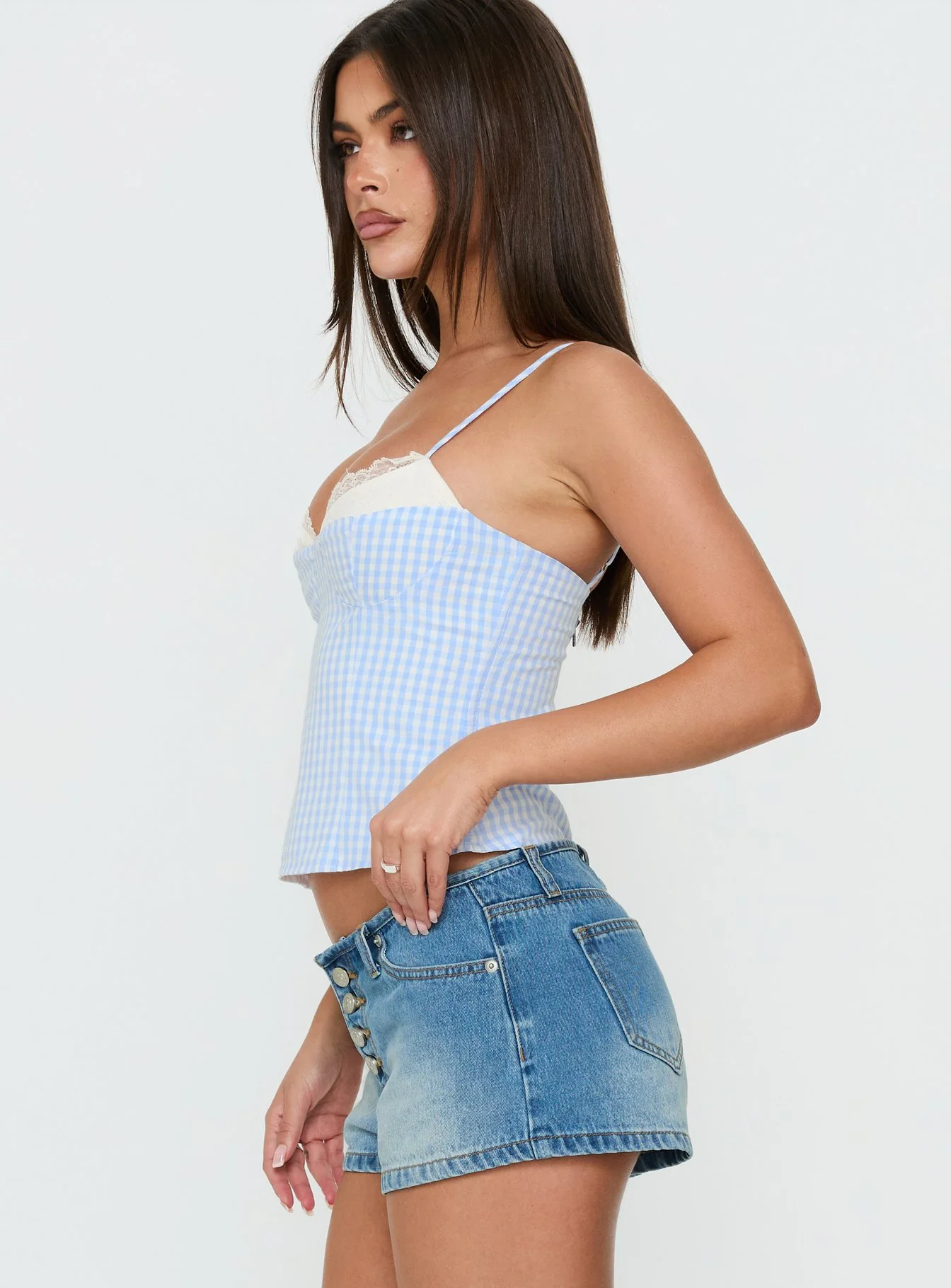 Roadtripper No Waistband Micro Denim Shorts Mid Blue Wash - Image 3