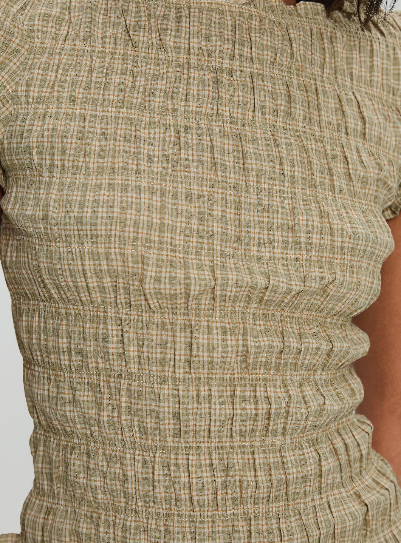 Romelle Shirred Top Green / Brown Plaid - Image 6