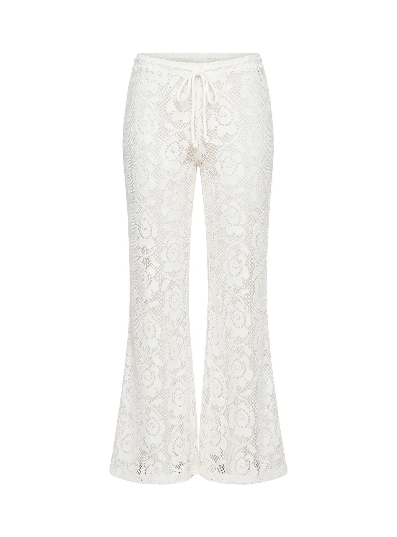 Rosadonna Lace Flare Pants Cream - Image 9