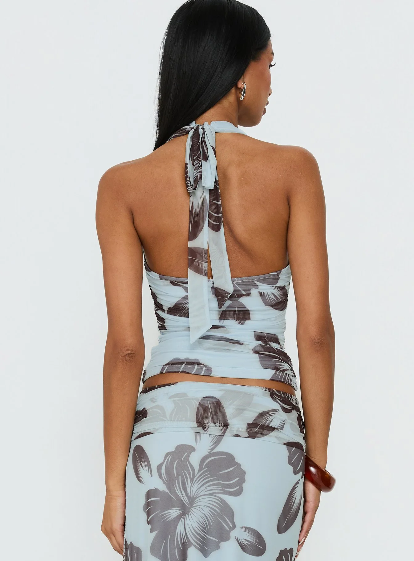 Roselin Mesh Halter Top Blue Floral - Image 5