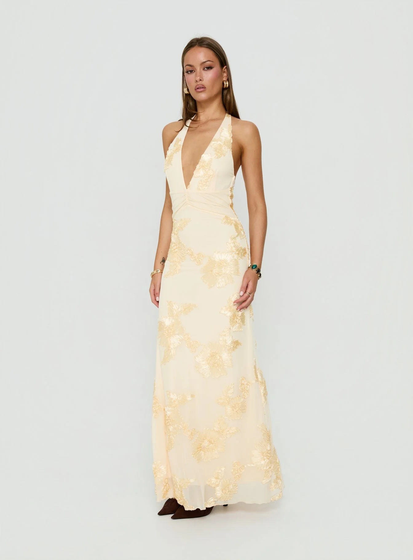 Rousseau Halter Maxi Dress Yellow - Image 3