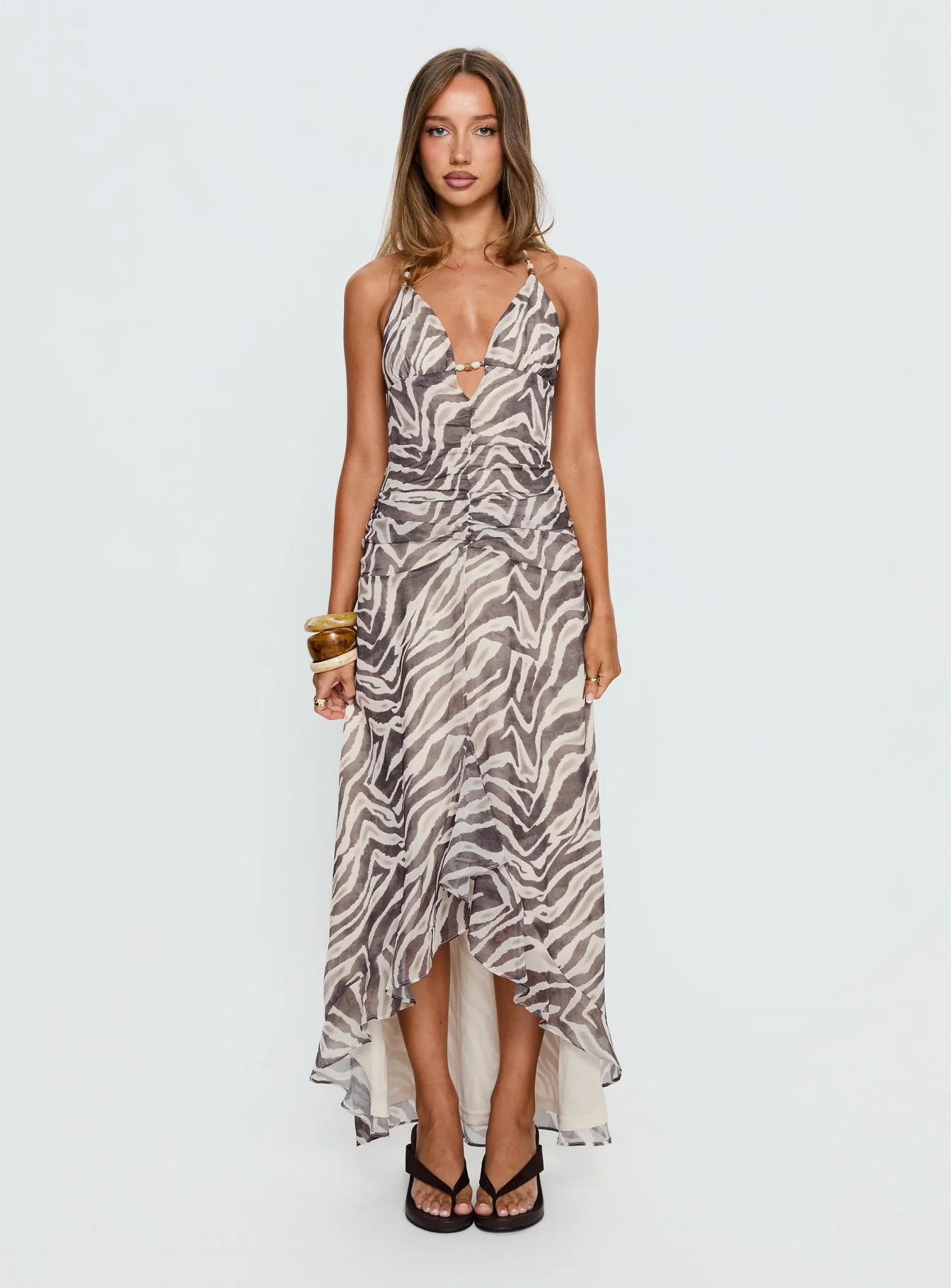 Roxine Asymmetrical Halter Maxi Dress Animal Multi - Image 6