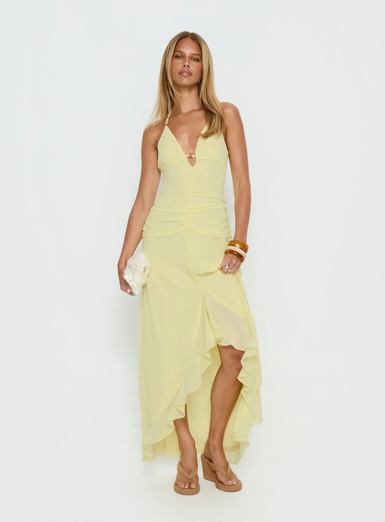 Roxine Asymmetrical Halter Maxi Dress Yellow - Image 2