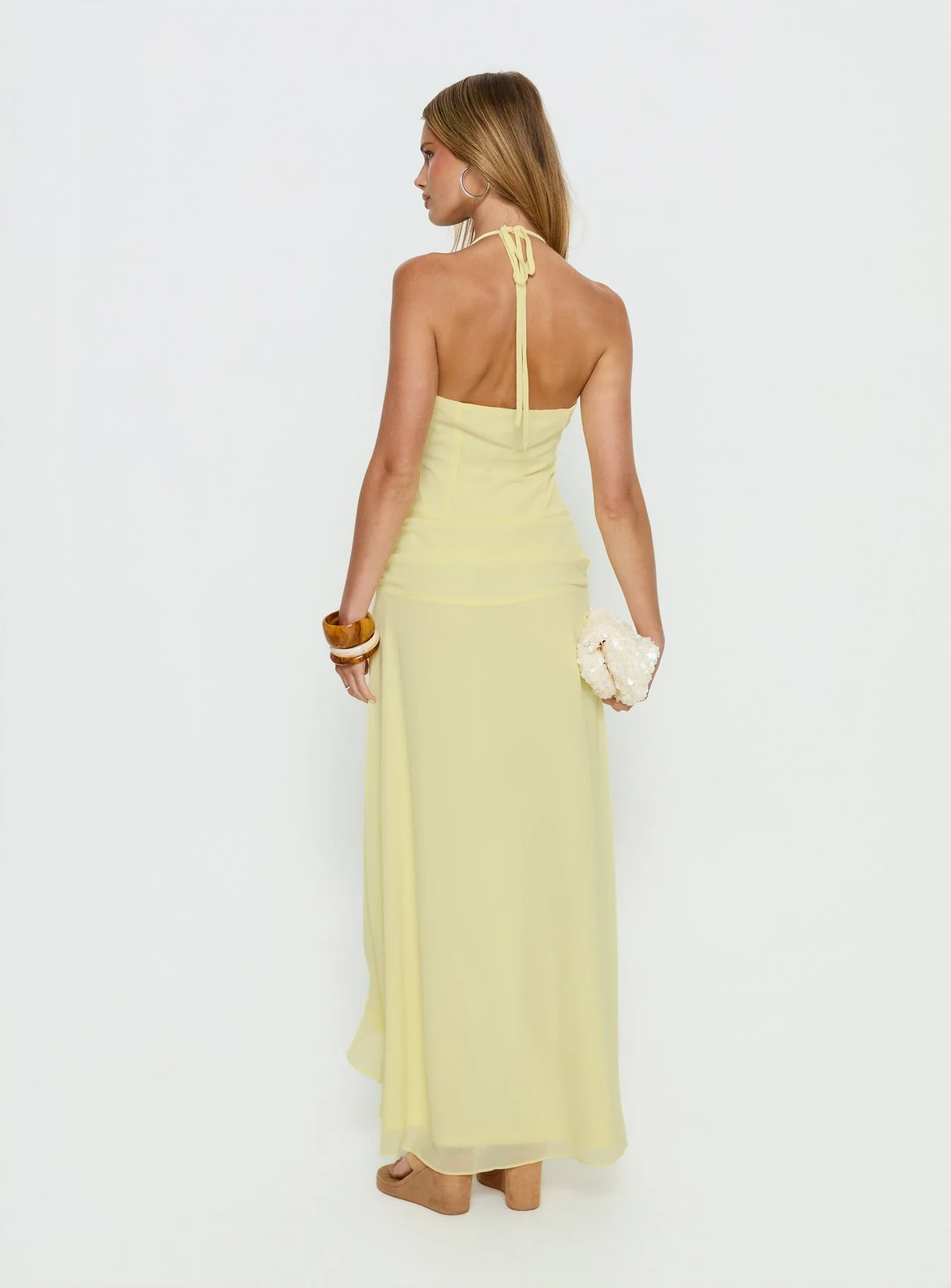 Roxine Asymmetrical Halter Maxi Dress Yellow - Image 4