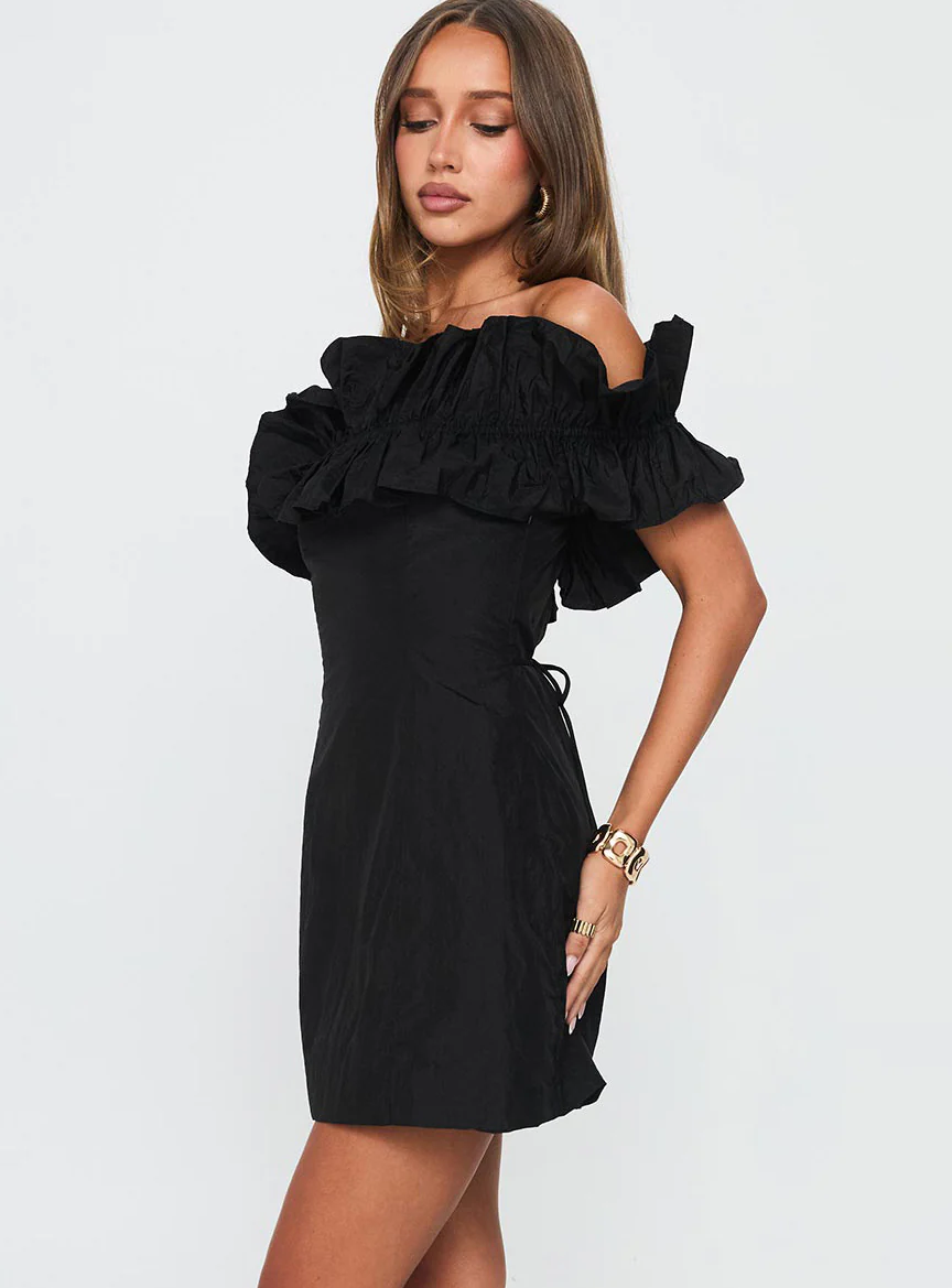 Rozetta Frill Neck Mini Dress Black - Image 3