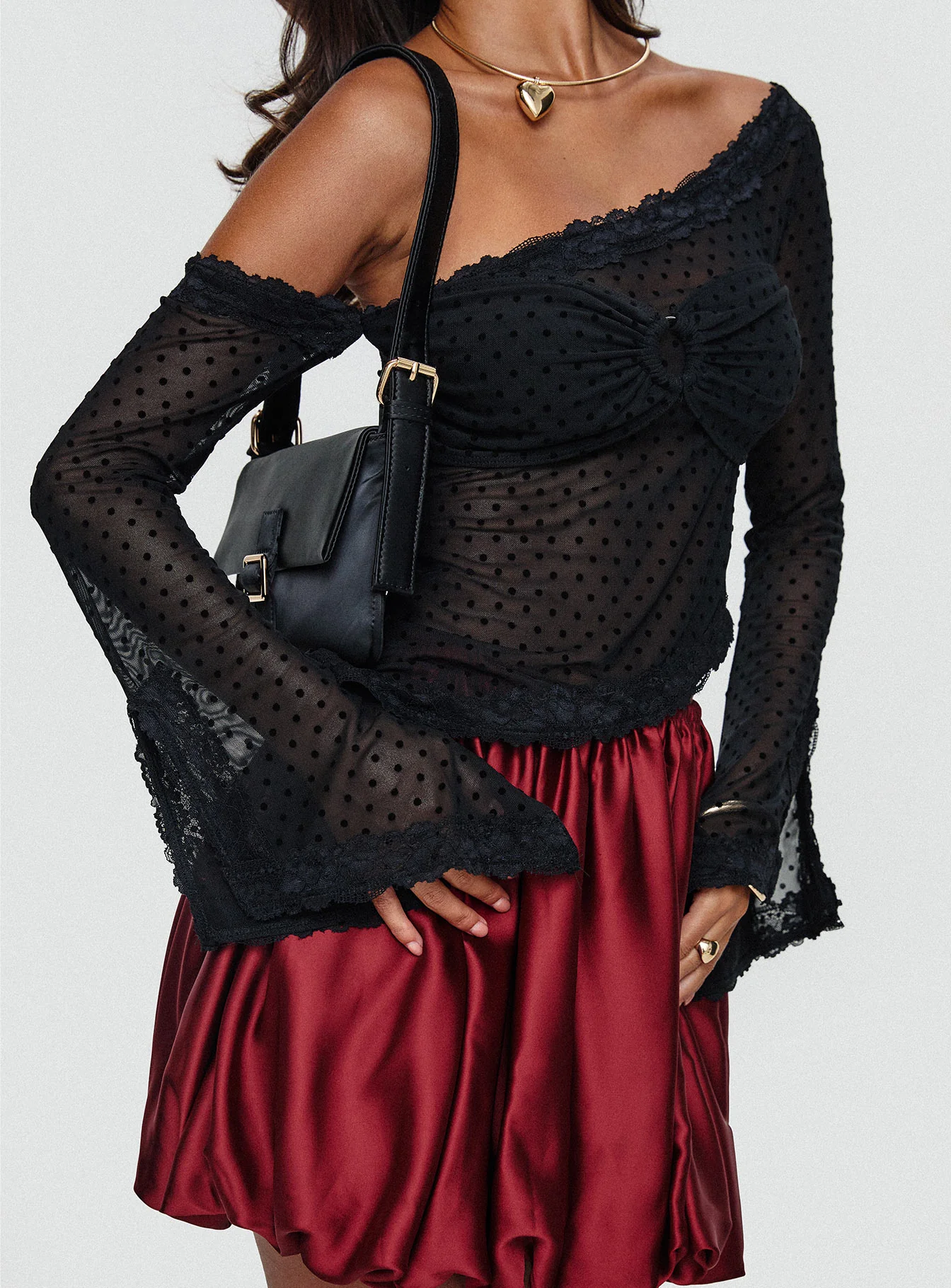 Rubee Bubble Hem Mini Skirt Red - Image 8