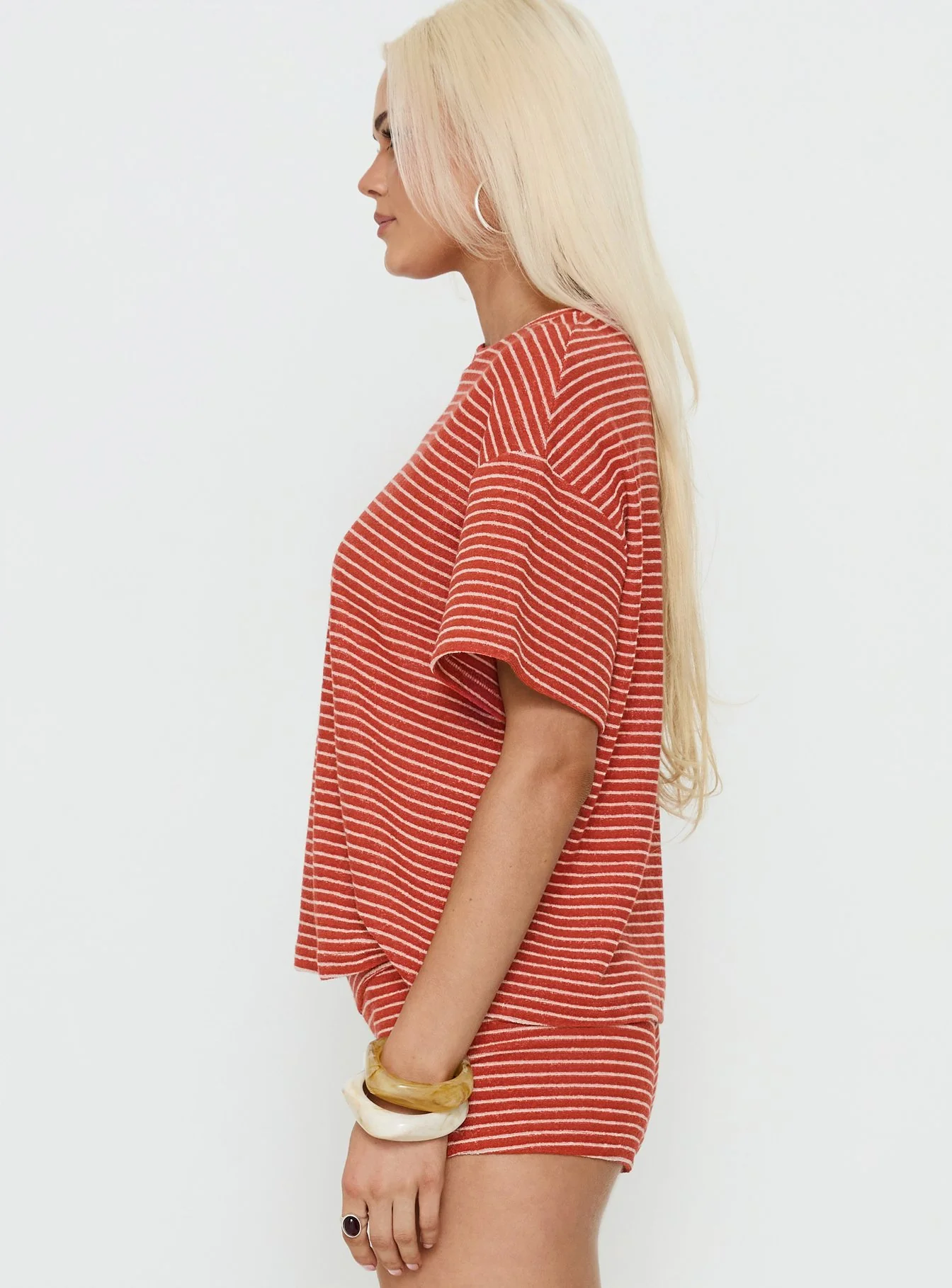 Rubez Terry Towelling Boxy Top Burnt Orange Stripe - Image 4