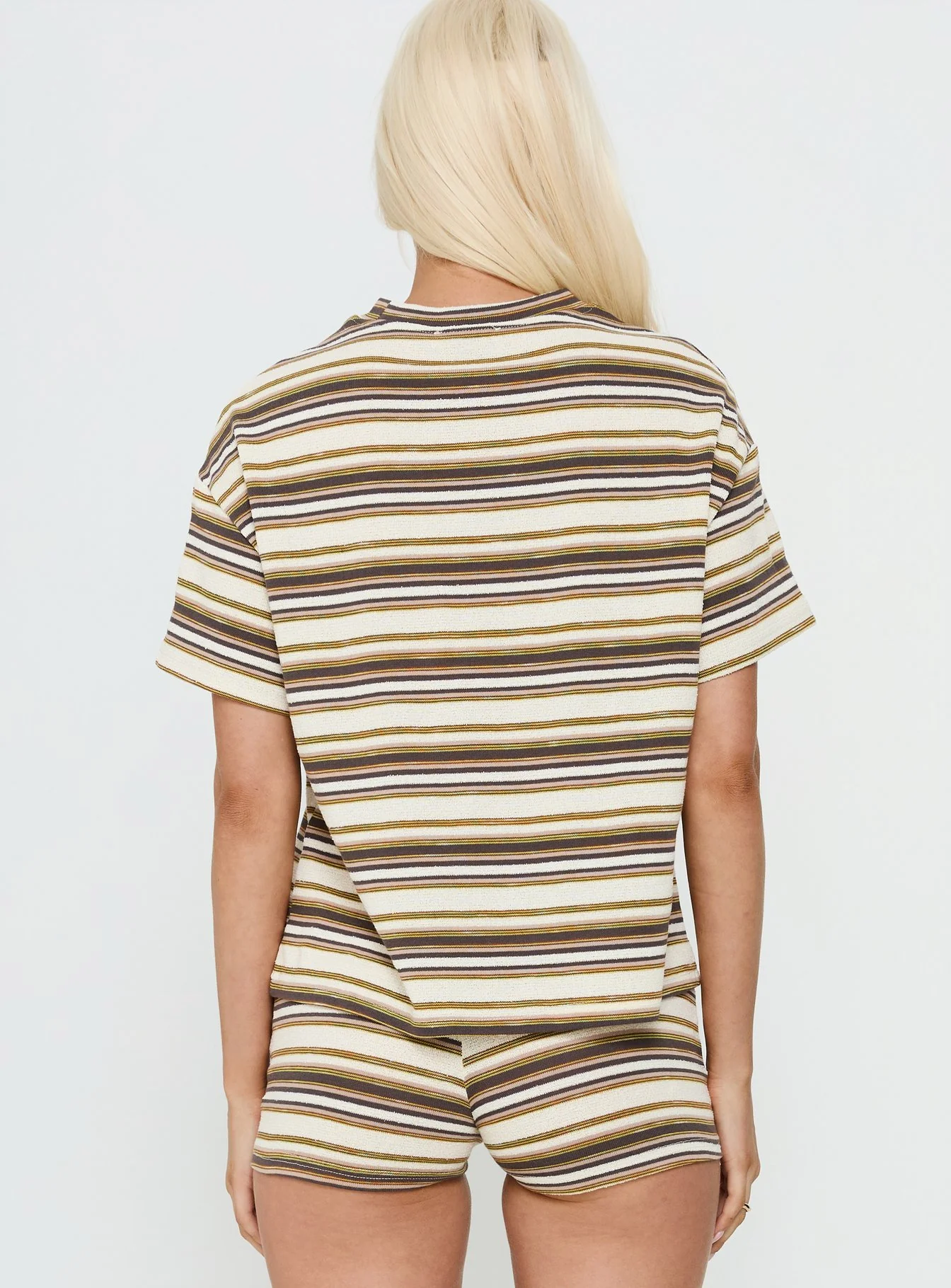 Rubez Terry Towelling Boxy Top Brown Stripe - Image 4