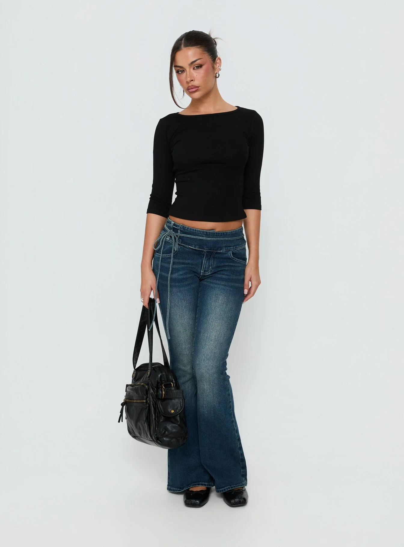 Runa Low Rise Tie Side Jeans Mid Blue Wash - Image 3