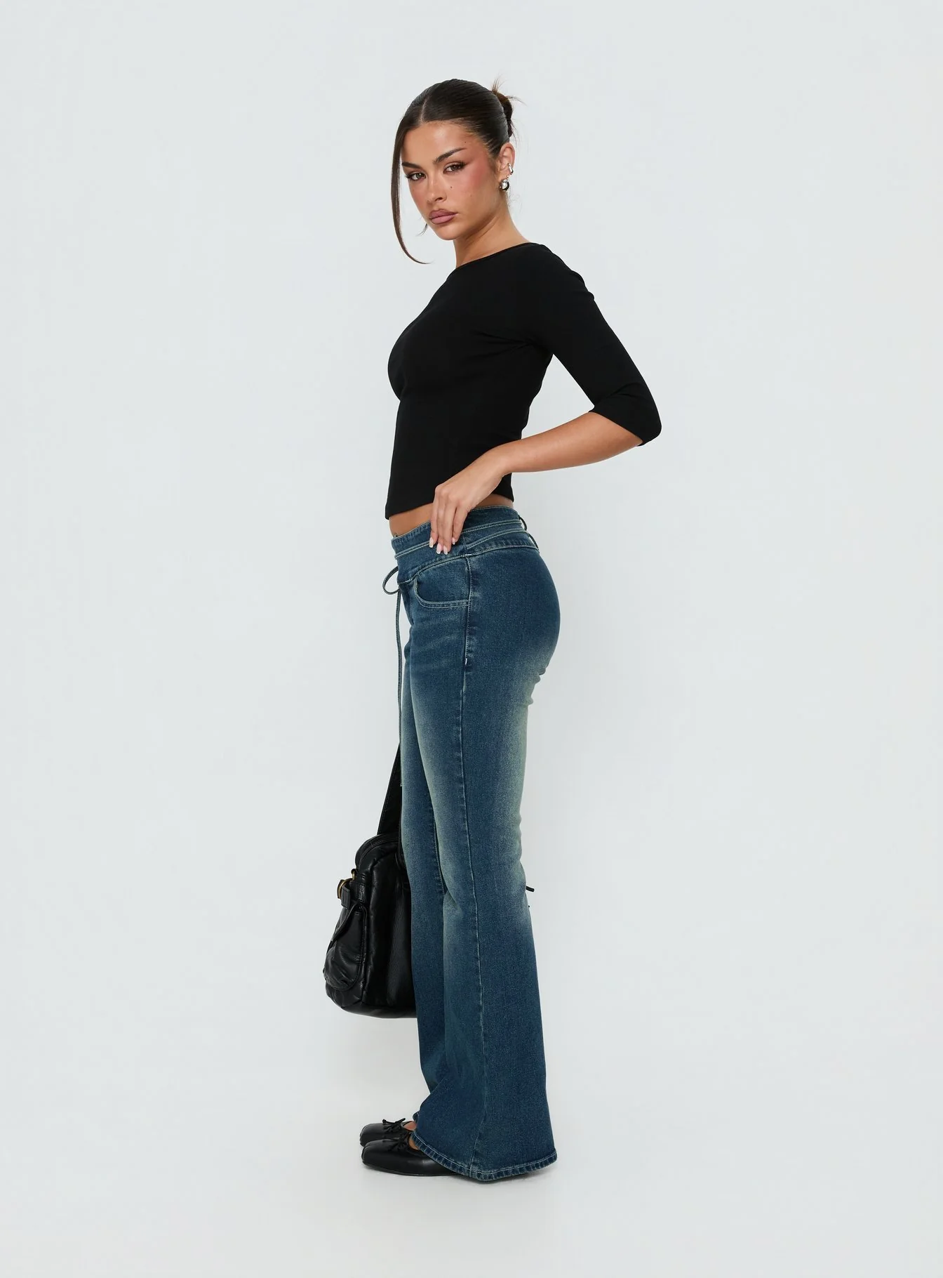 Runa Low Rise Tie Side Jeans Mid Blue Wash - Image 4