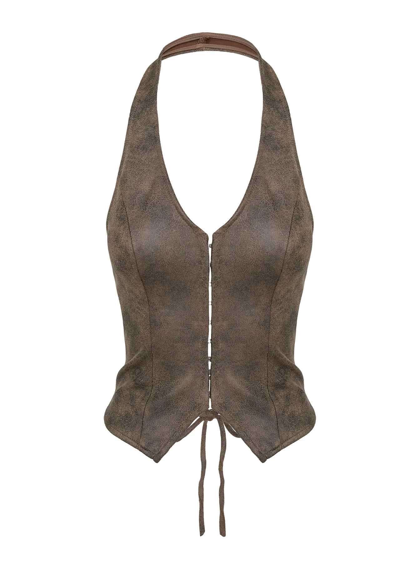 Running Away Faux Leather Halter Top Brown - Image 5