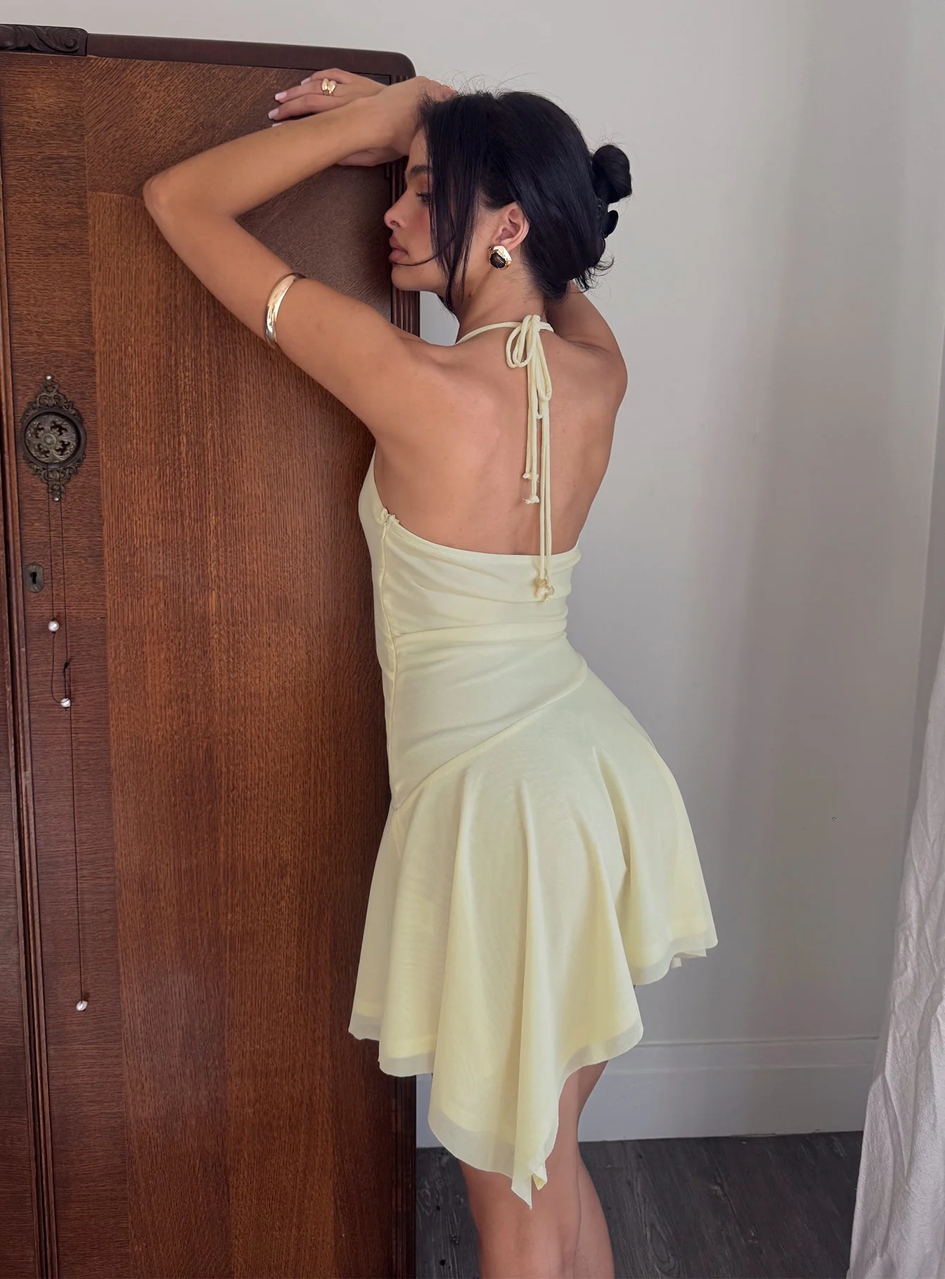 Rush Beaded Asymmetrical Halter Mini Dress Yellow - Image 10
