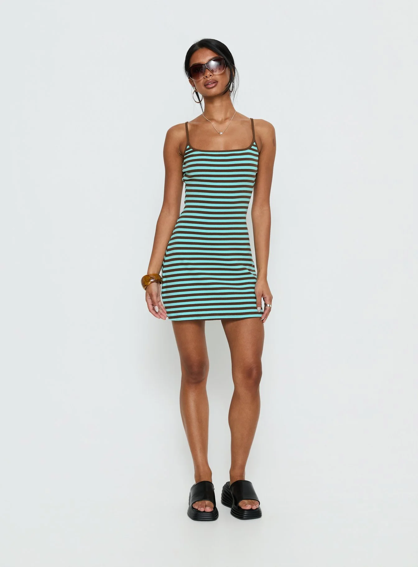 Rydar Scoop Mini Dress Blue / Chocolate Stripe - Image 3