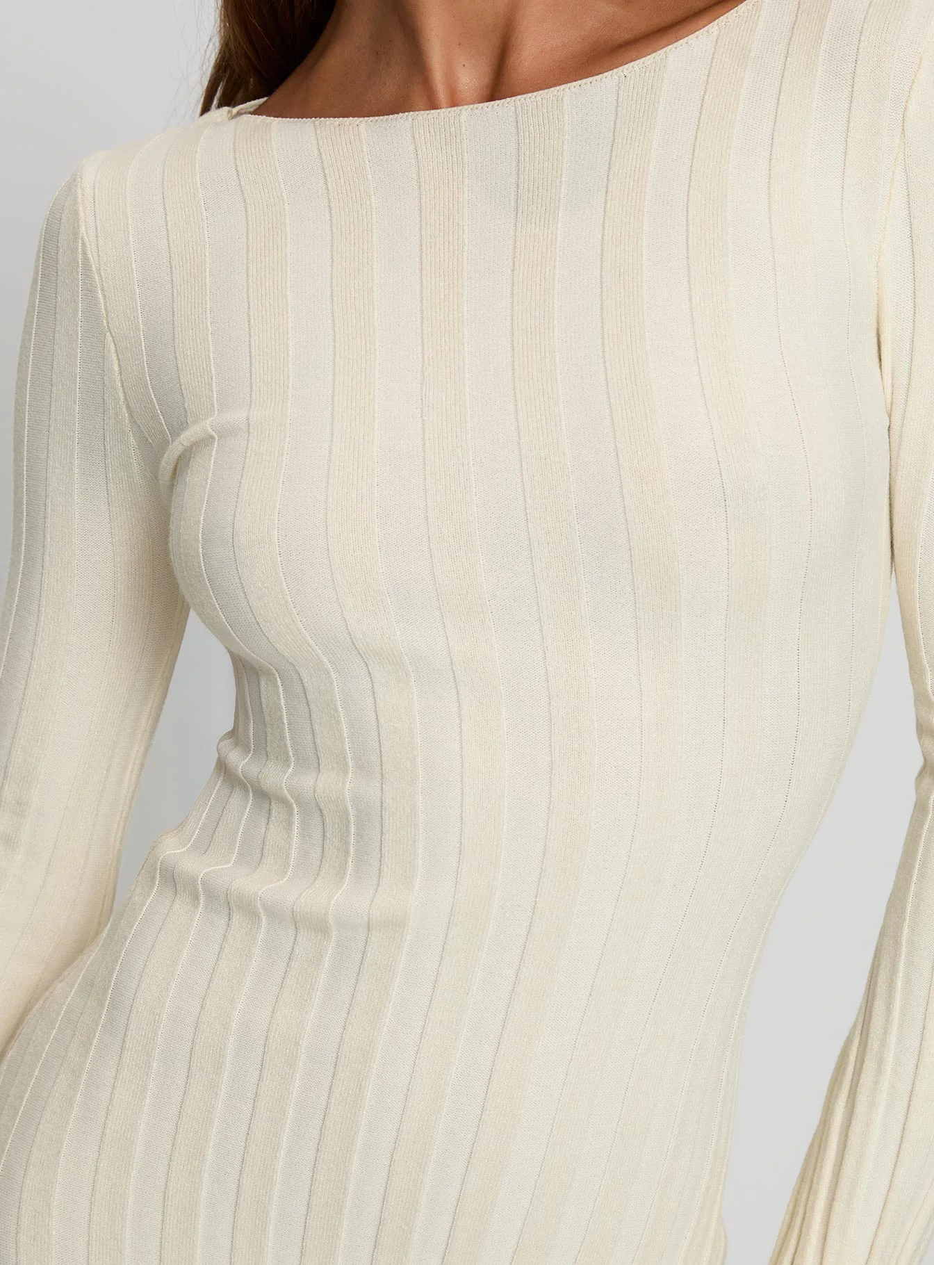 Ryo Long Sleeve Rib Maxi Dress Cream - Image 6