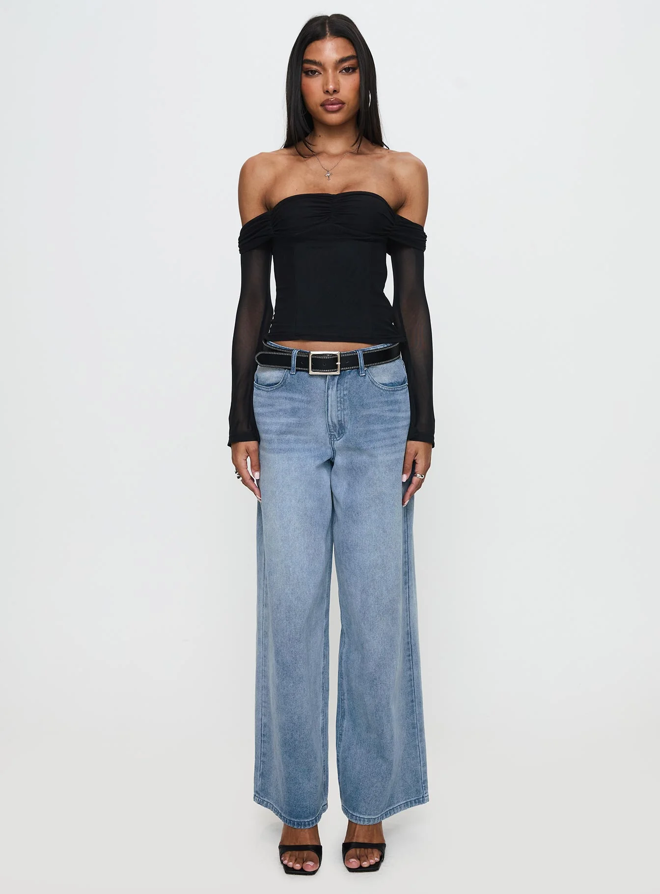 Saelan Off Shoulder Long Sleeve Top Black - Image 7