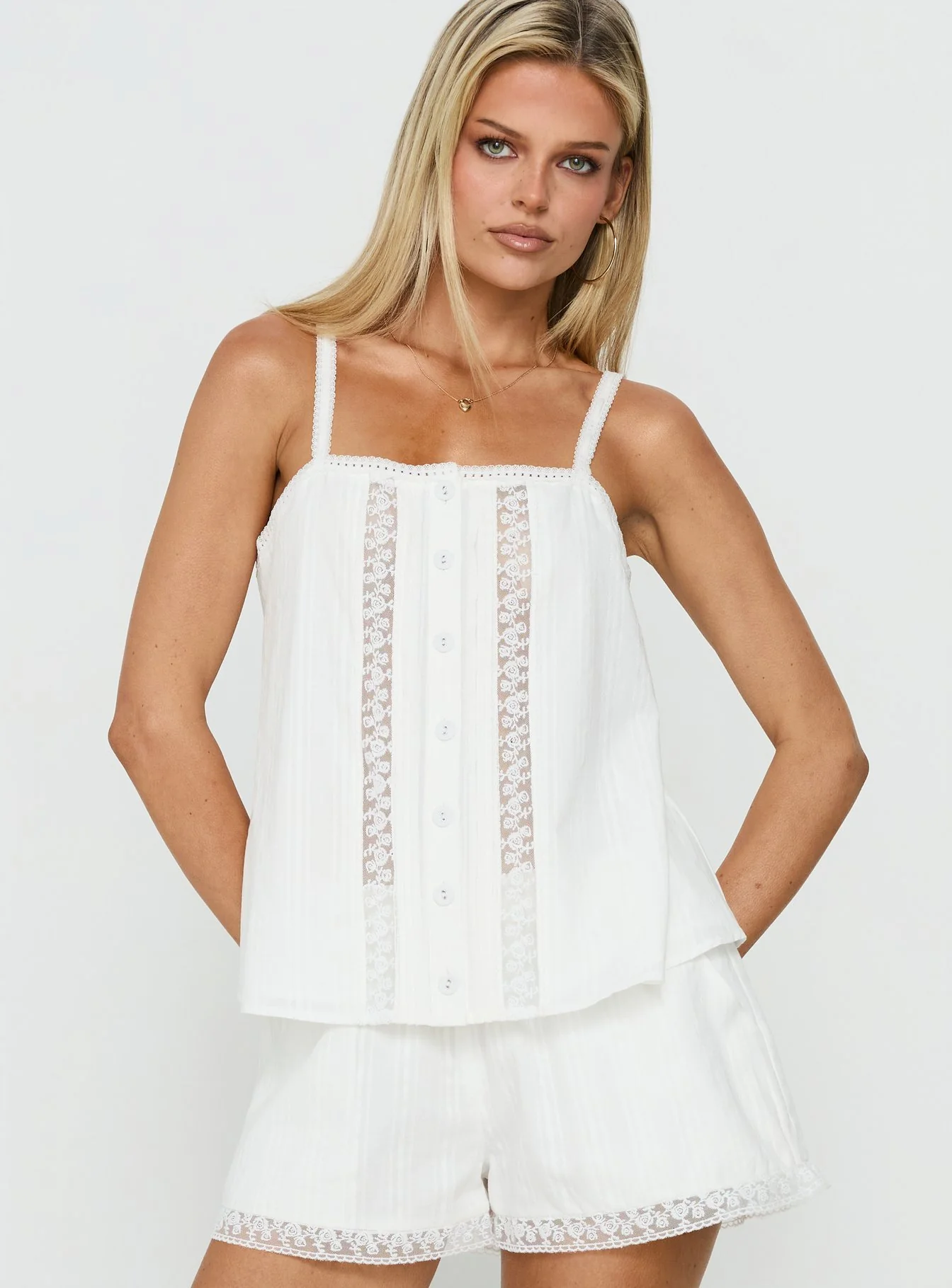 Safire Lace Trim Frill Babydoll Top Off White - Image 2