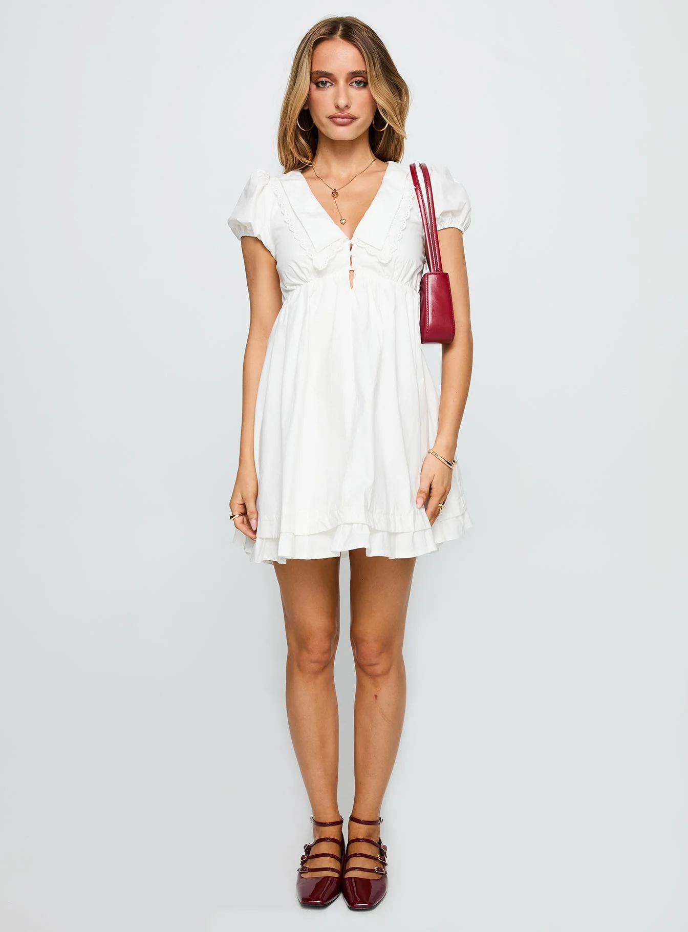 Sailoh Puff Sleeve Baby Doll Mini Dress White - Image 7