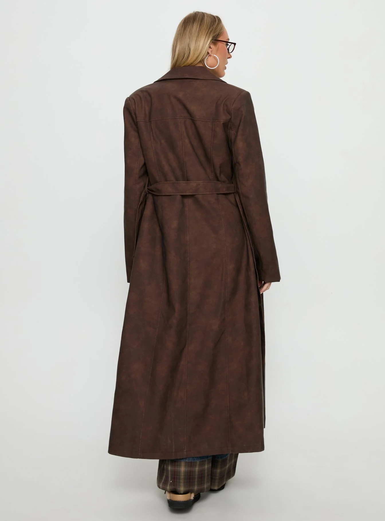 Salazar Longline Belted Trench Coat Chocolate Brown - Image 5