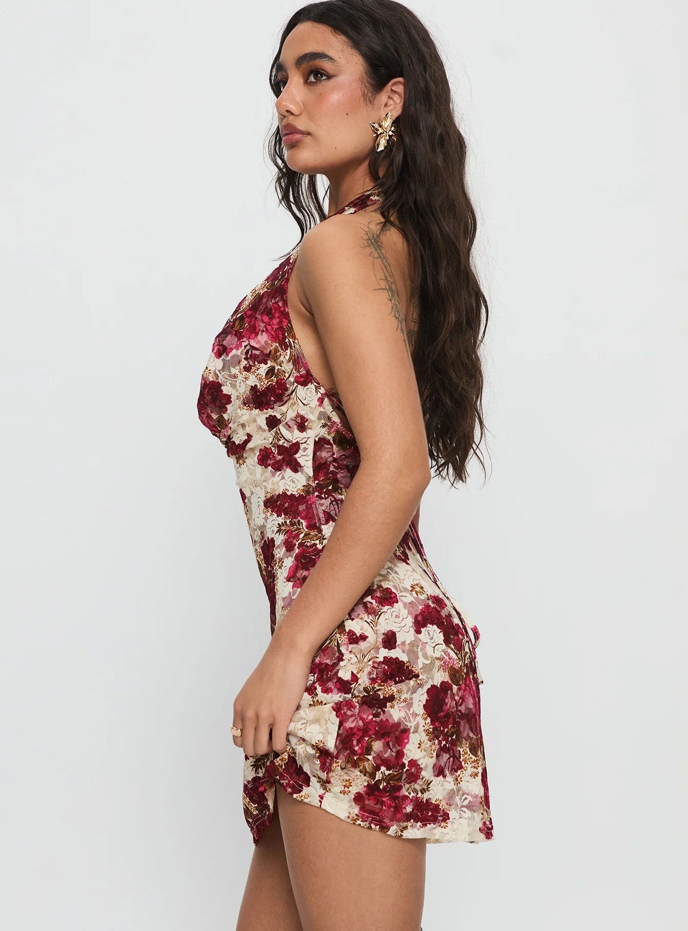 Salome Halter Cowl Neck Mini Dress Red Multi - Image 4