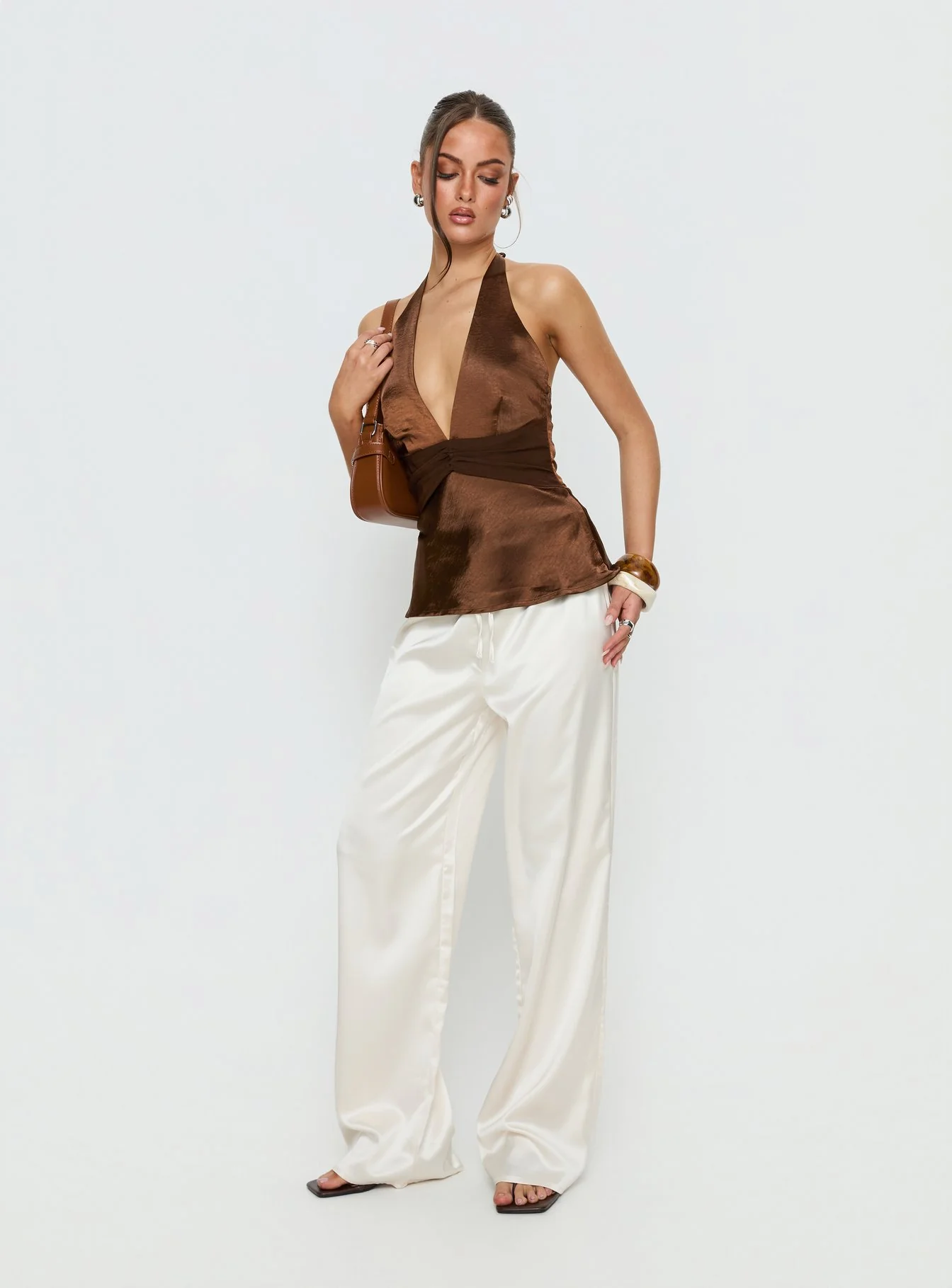 Salyra Satin Halter Top Chocolate - Image 2