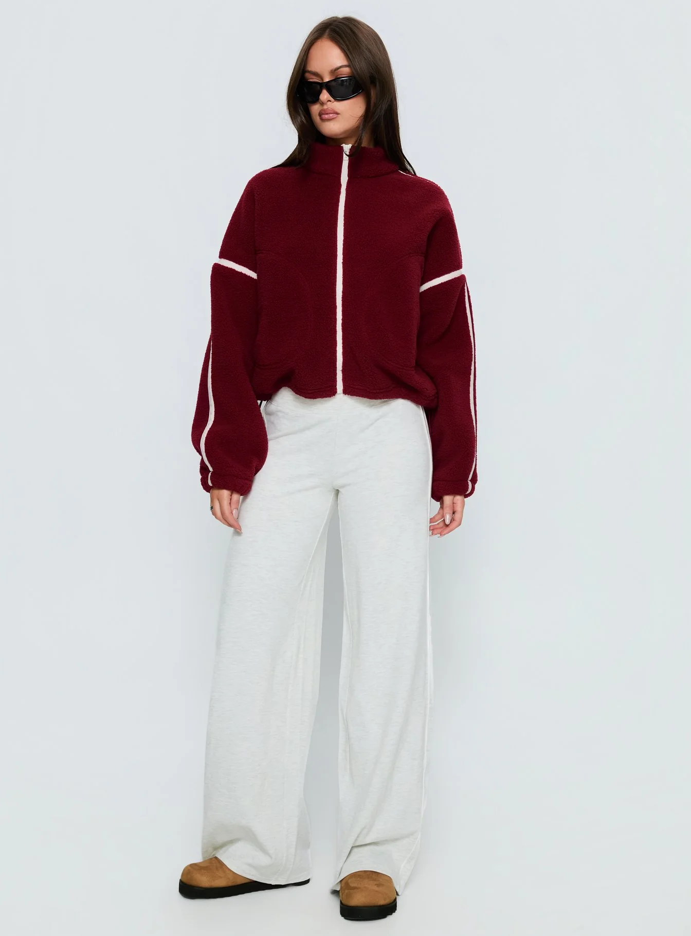 Sammee Polar Fleece Contrast Zip Through Jacket Red - Image 2