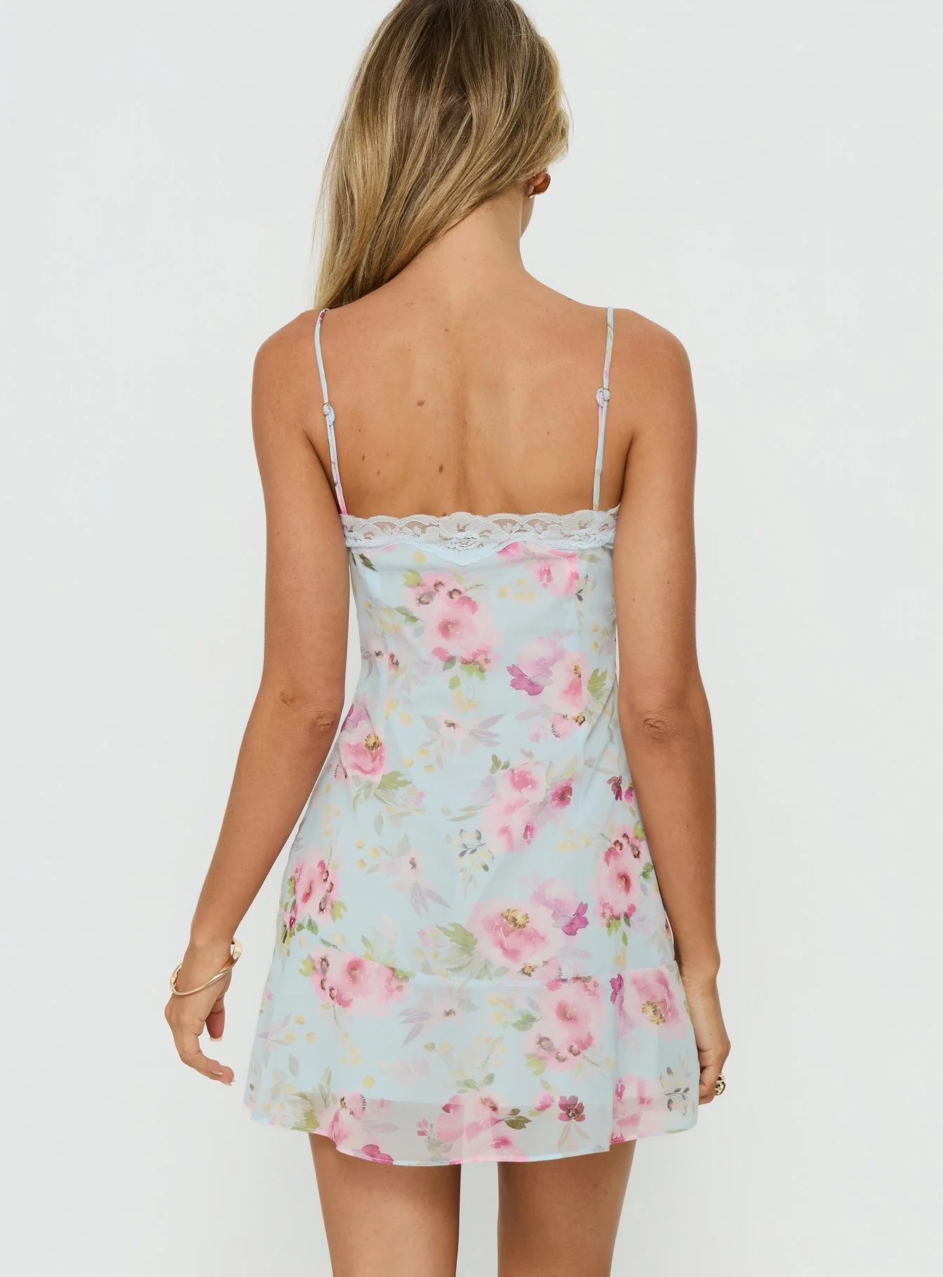 Sandia Lace Trim Mini Dress Blue Floral - Image 5