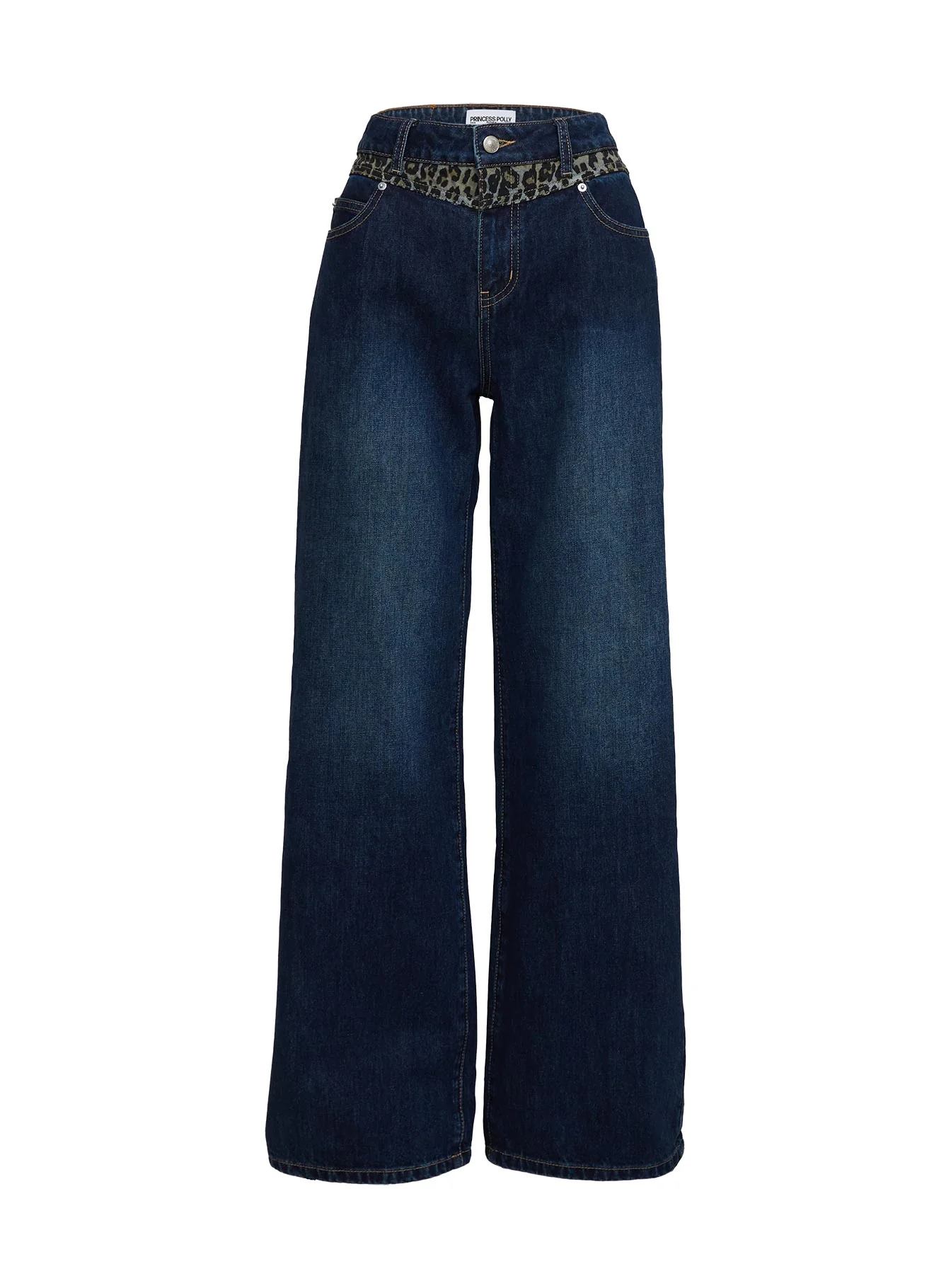 Savenna Mid Rise Wide Leg Jeans Dark Wash / Leopard - Image 5