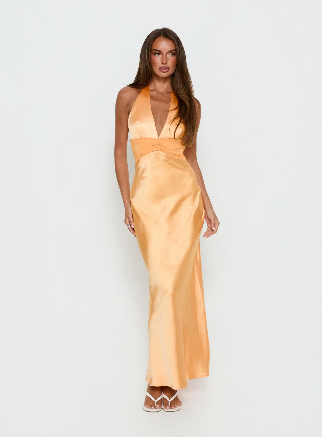Sazenna Halter Plunge Maxi Dress Orange - Image 3