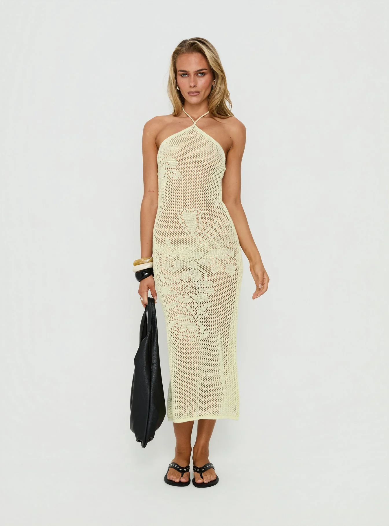Sebelle Halter Crochet Maxi Dress Yellow - Image 2