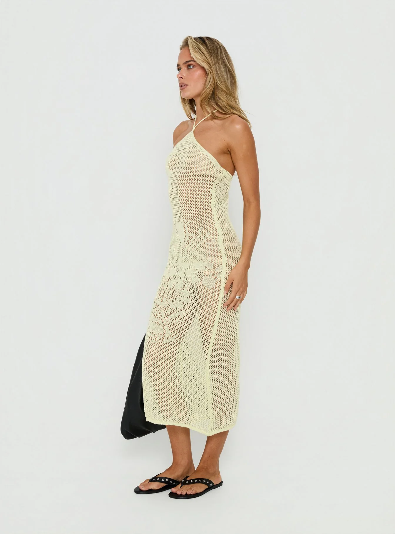 Sebelle Halter Crochet Maxi Dress Yellow - Image 4
