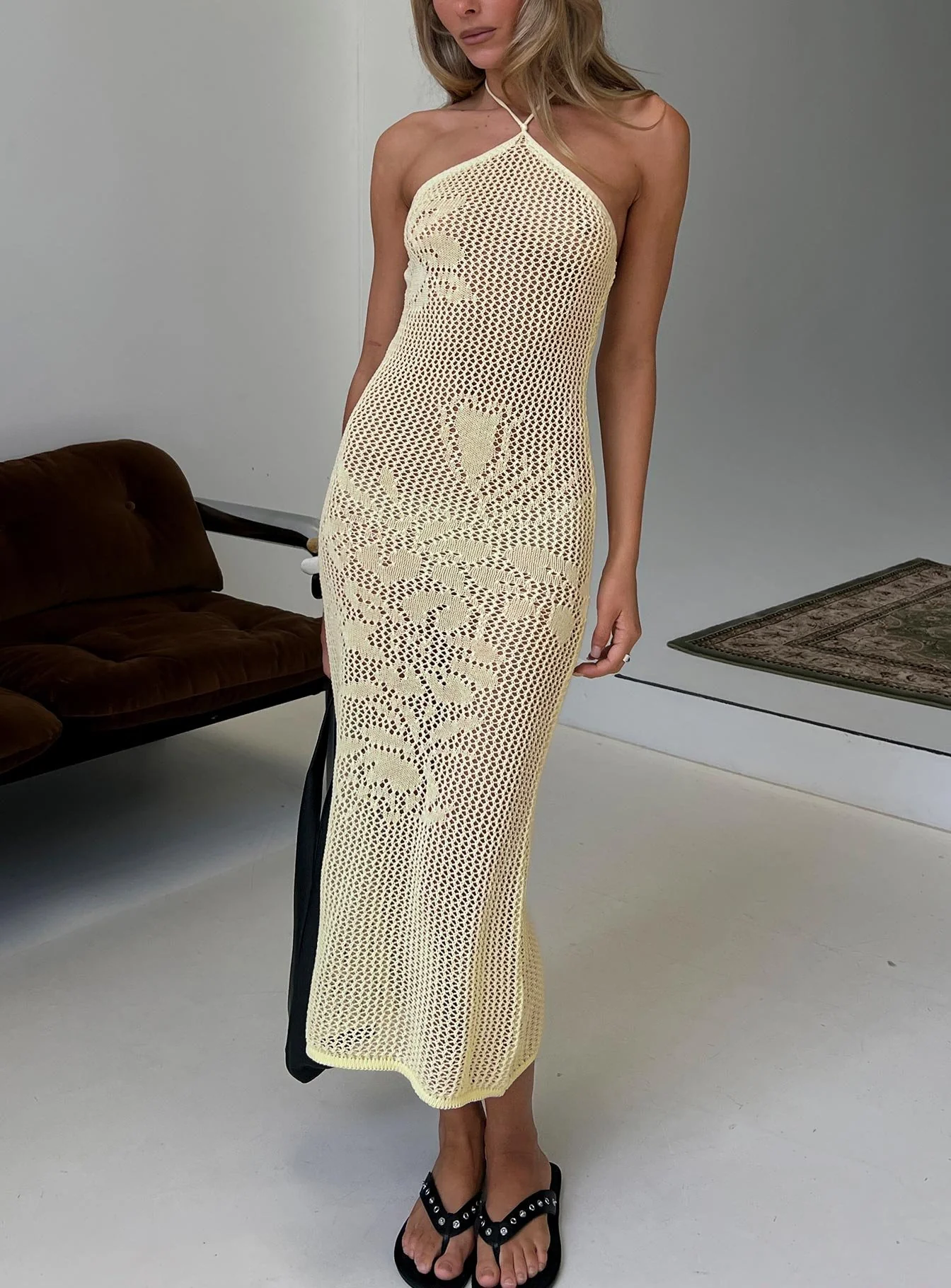 Sebelle Halter Crochet Maxi Dress Yellow - Image 8