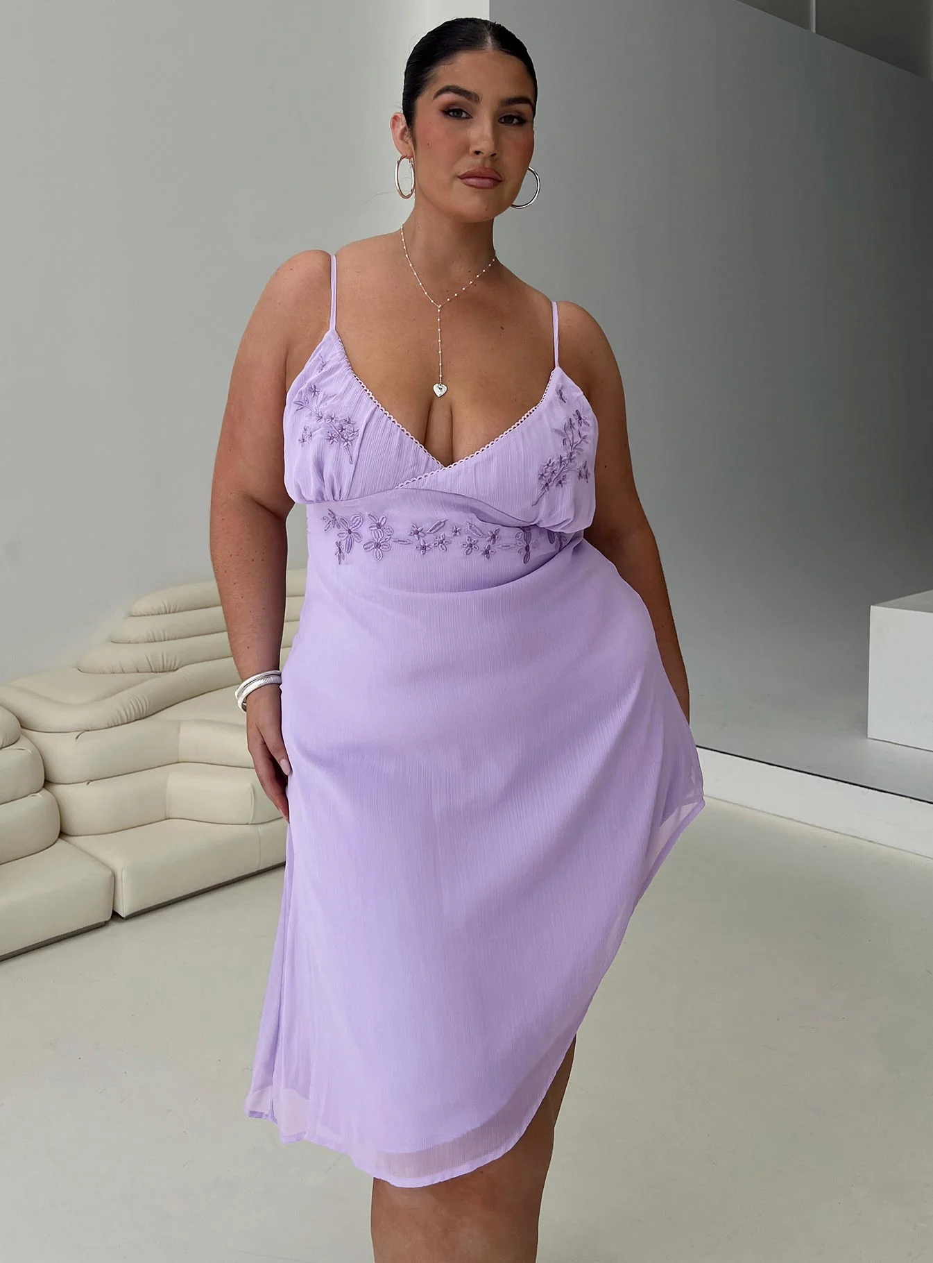 Secret Gardens Asymmetrical Midi Dress Purple Curve - Image 8