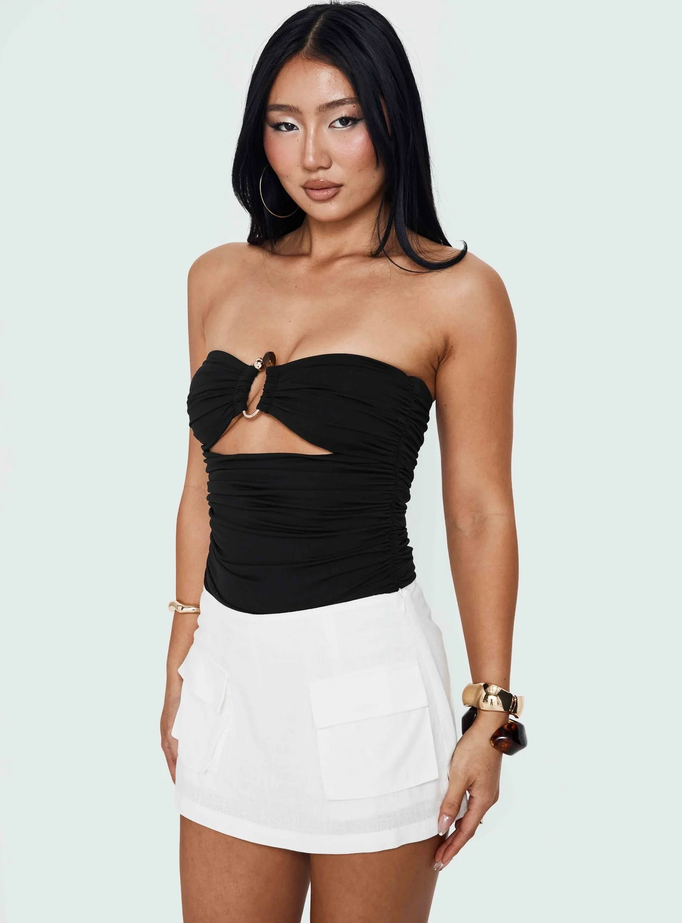 See Me Soon Strapless Hardware Detail Bodysuit Black - Image 10