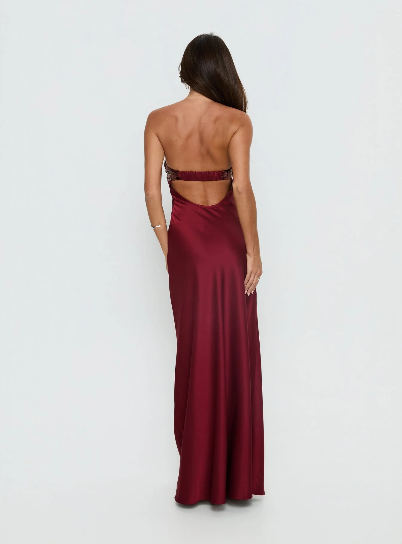 See The Vision Sequin Bust Strapless Maxi Dress Burgundy - Image 5