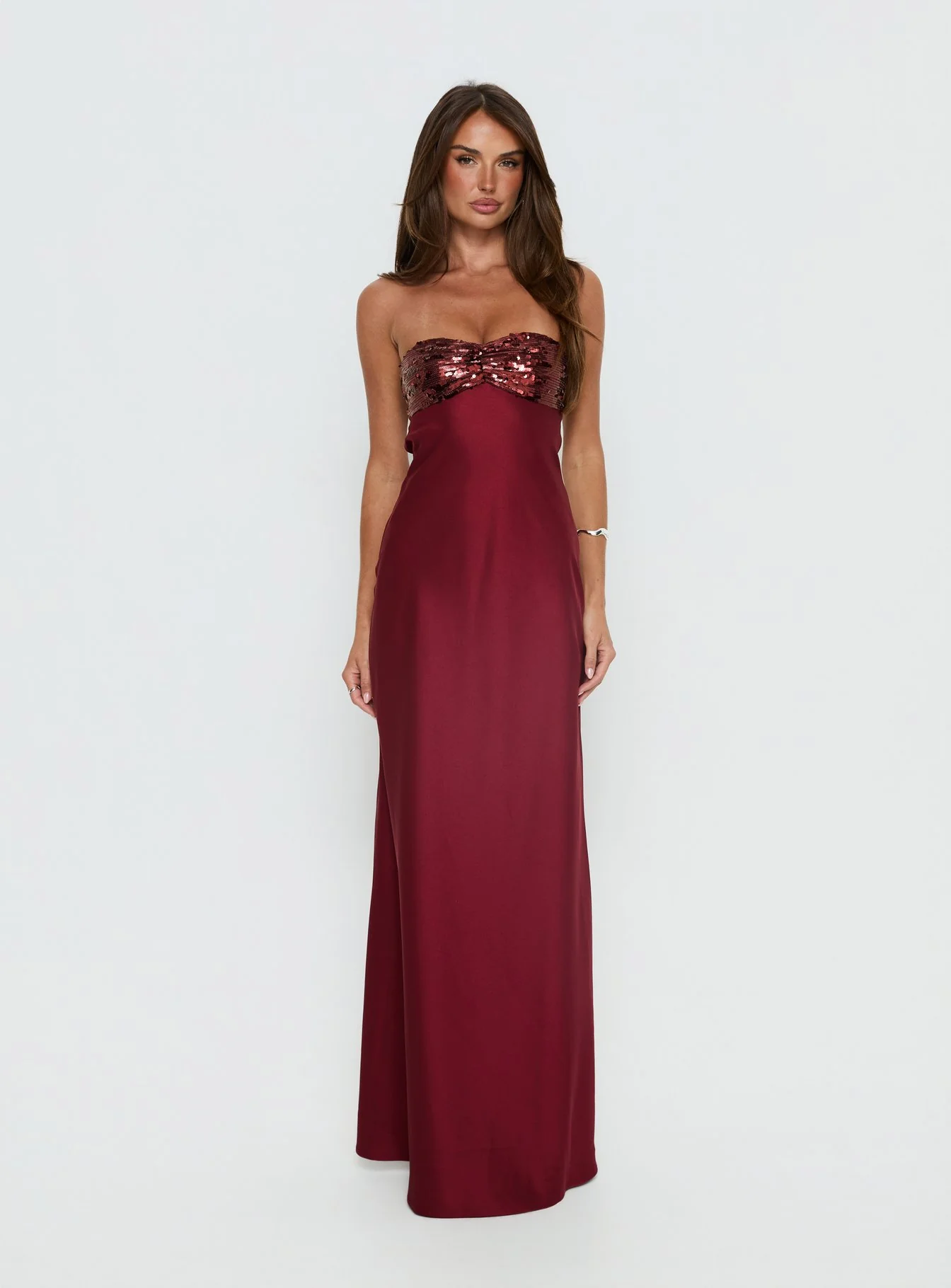See The Vision Sequin Bust Strapless Maxi Dress Burgundy - Image 7
