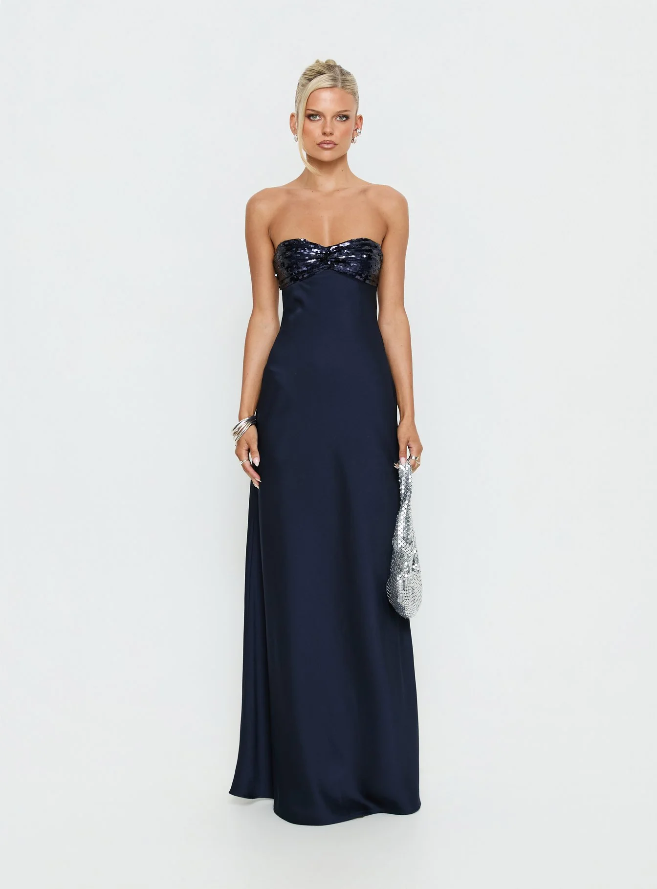 See The Vision Sequin Bust Strapless Maxi Dress Navy - Image 9