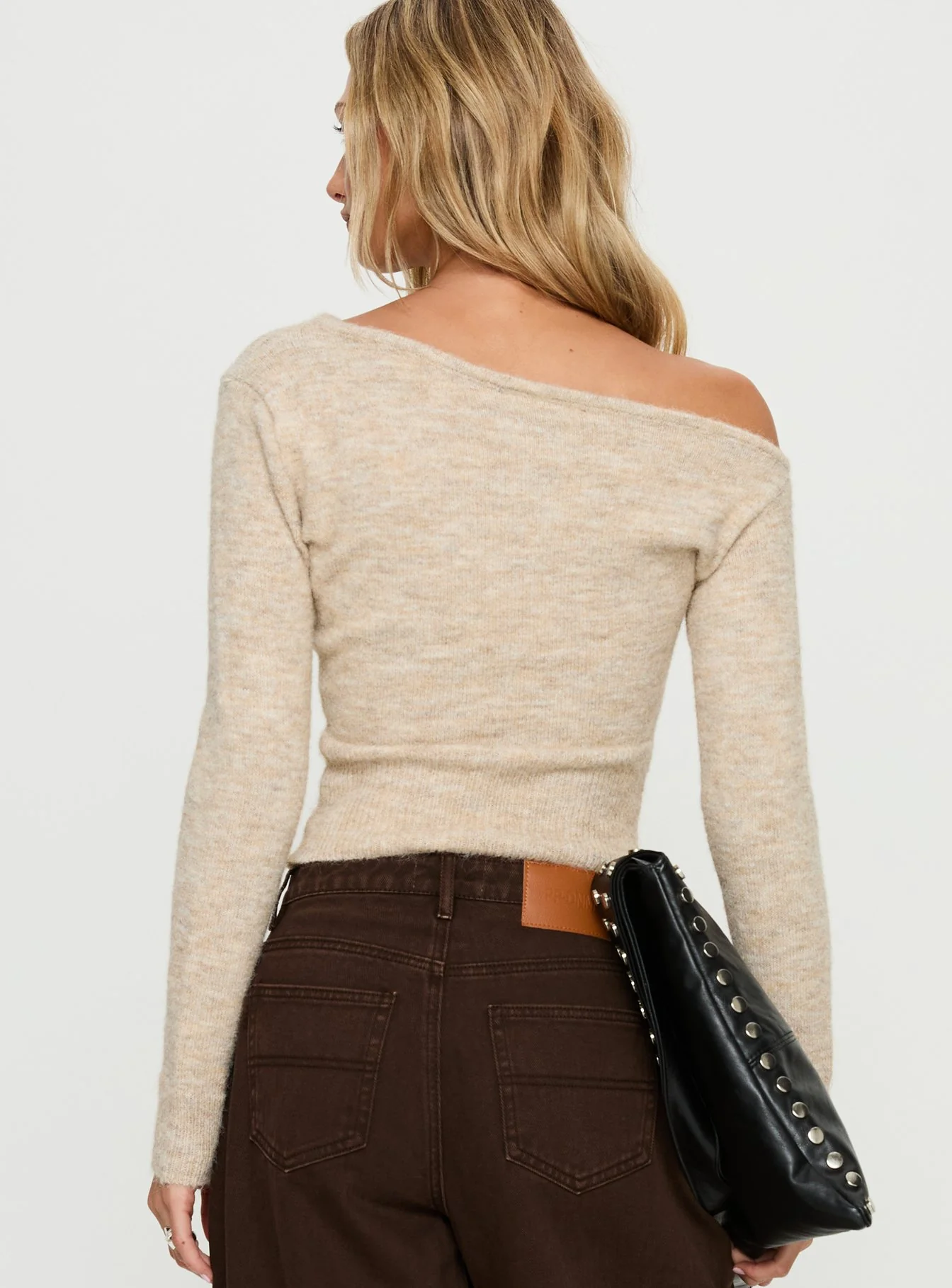Selbey Fluffy Cinched Waist Off Shoulder Top Cream Marle - Image 4