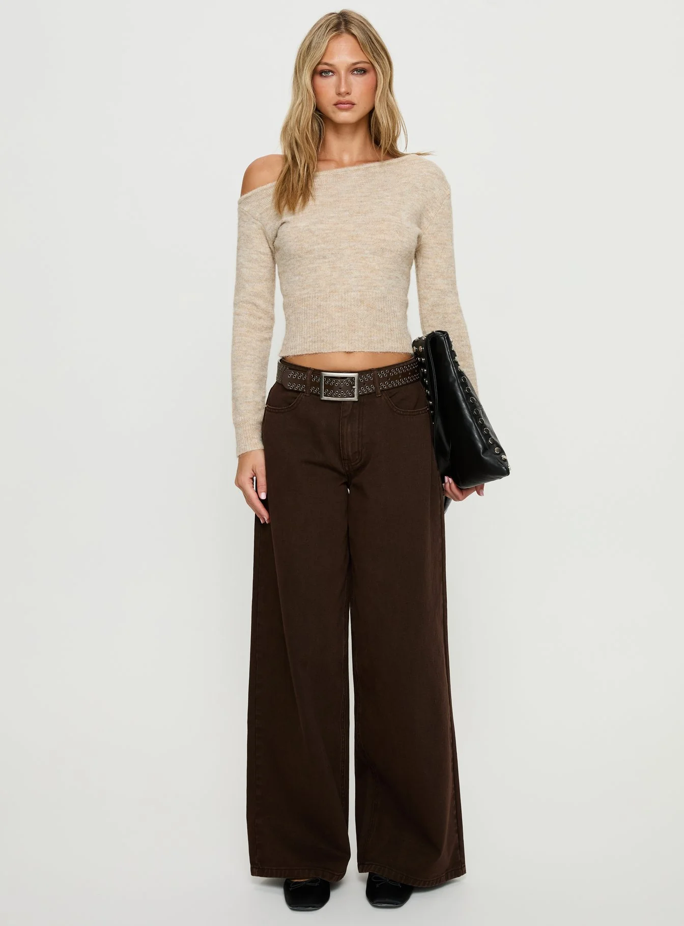Selbey Fluffy Cinched Waist Off Shoulder Top Cream Marle - Image 6