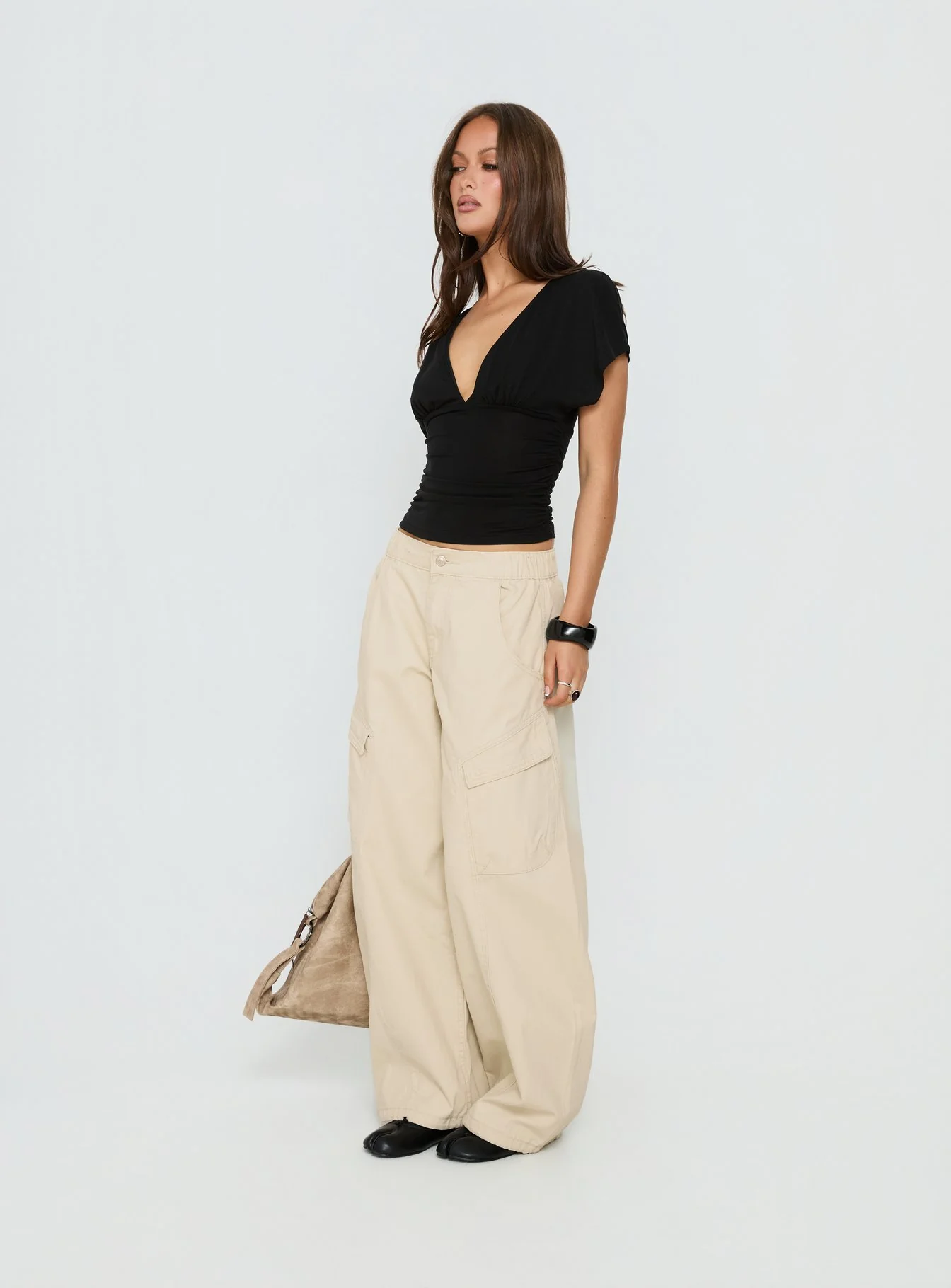 Selective Memory Low Rise Wide Leg Cargo Pants Cream - Image 4