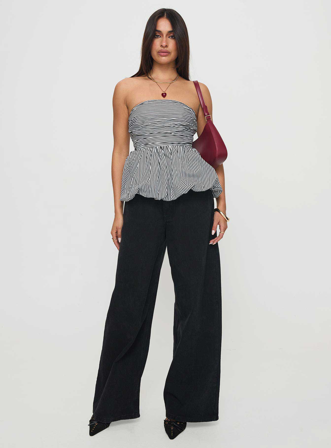 Selenea Bubble Hem Top Black / White - Image 3