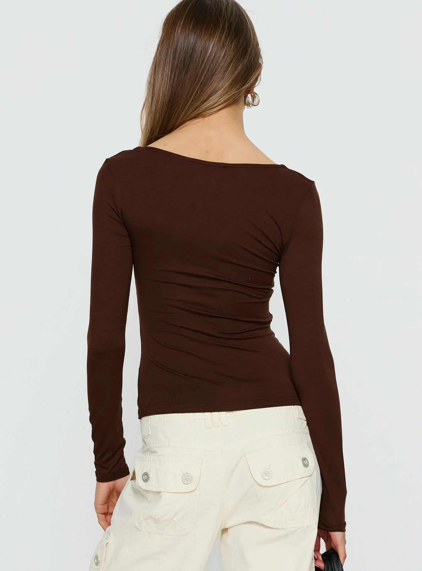 Serelle Long Sleeve Bust Detail Top Chocolate - Image 4