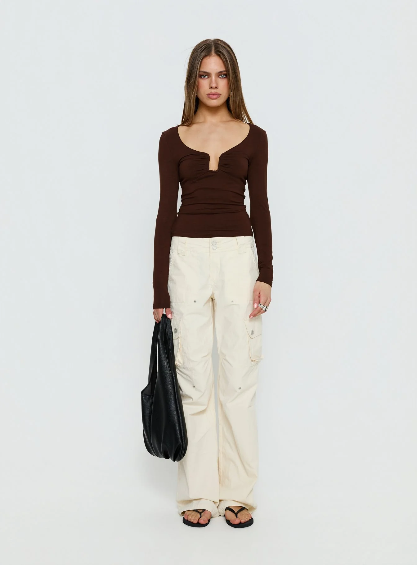 Serelle Long Sleeve Bust Detail Top Chocolate - Image 6