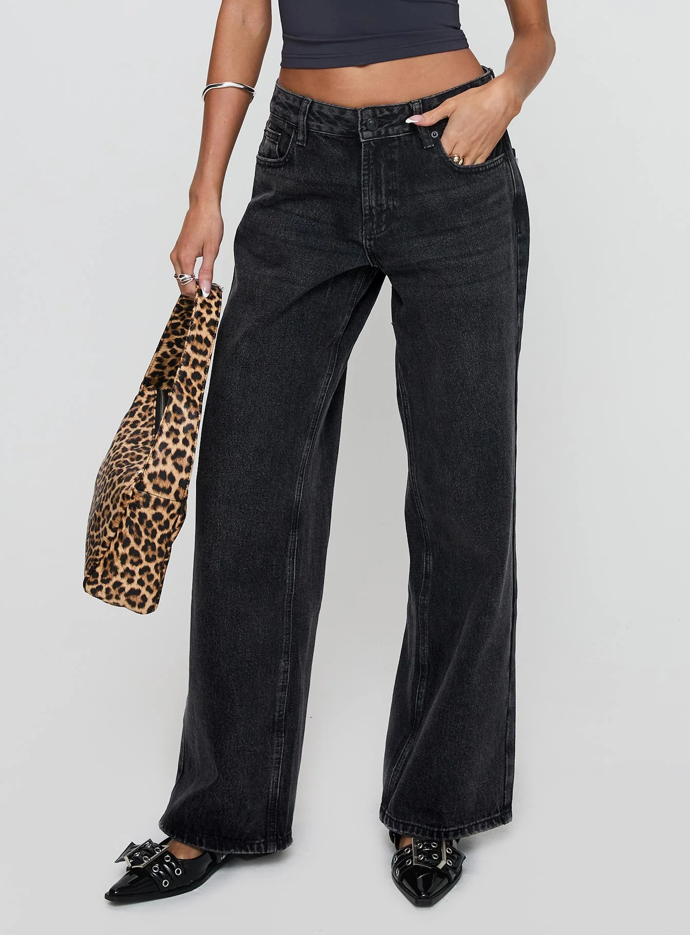 Serenitia Mid Rise Straight Leg Jeans Washed Black Petite - Image 2