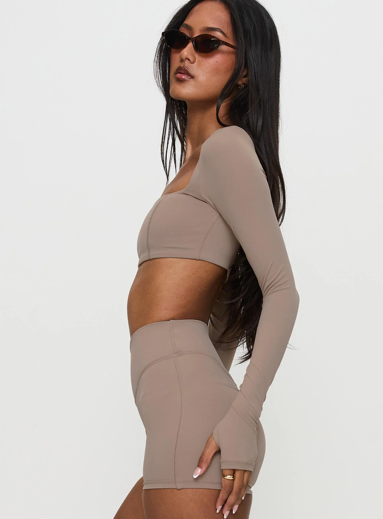 Set Point Active Square Neck Long Sleeve Top Taupe - Image 4