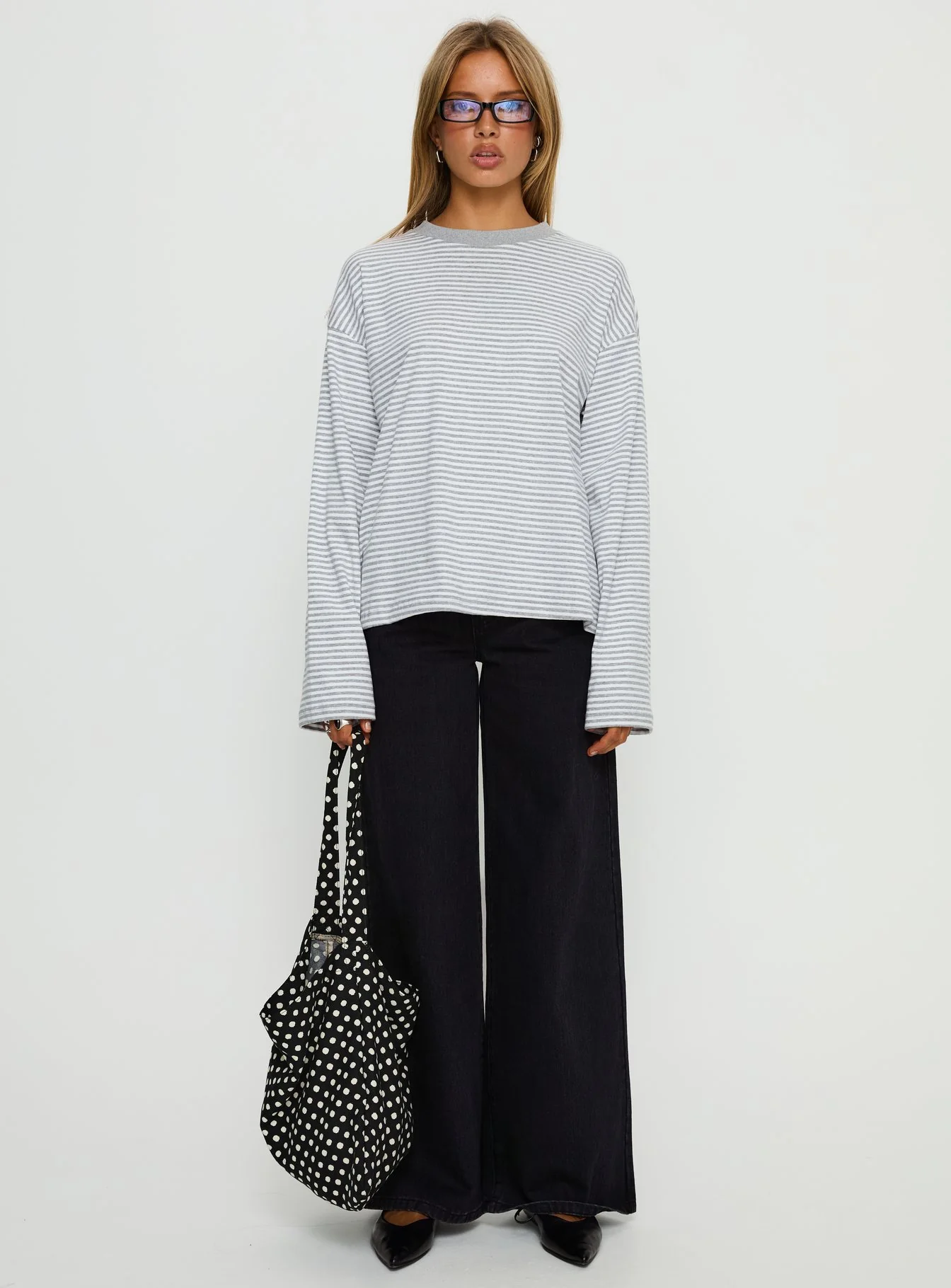 Settle Down Long Sleeve Top Grey / White Stripe - Image 8